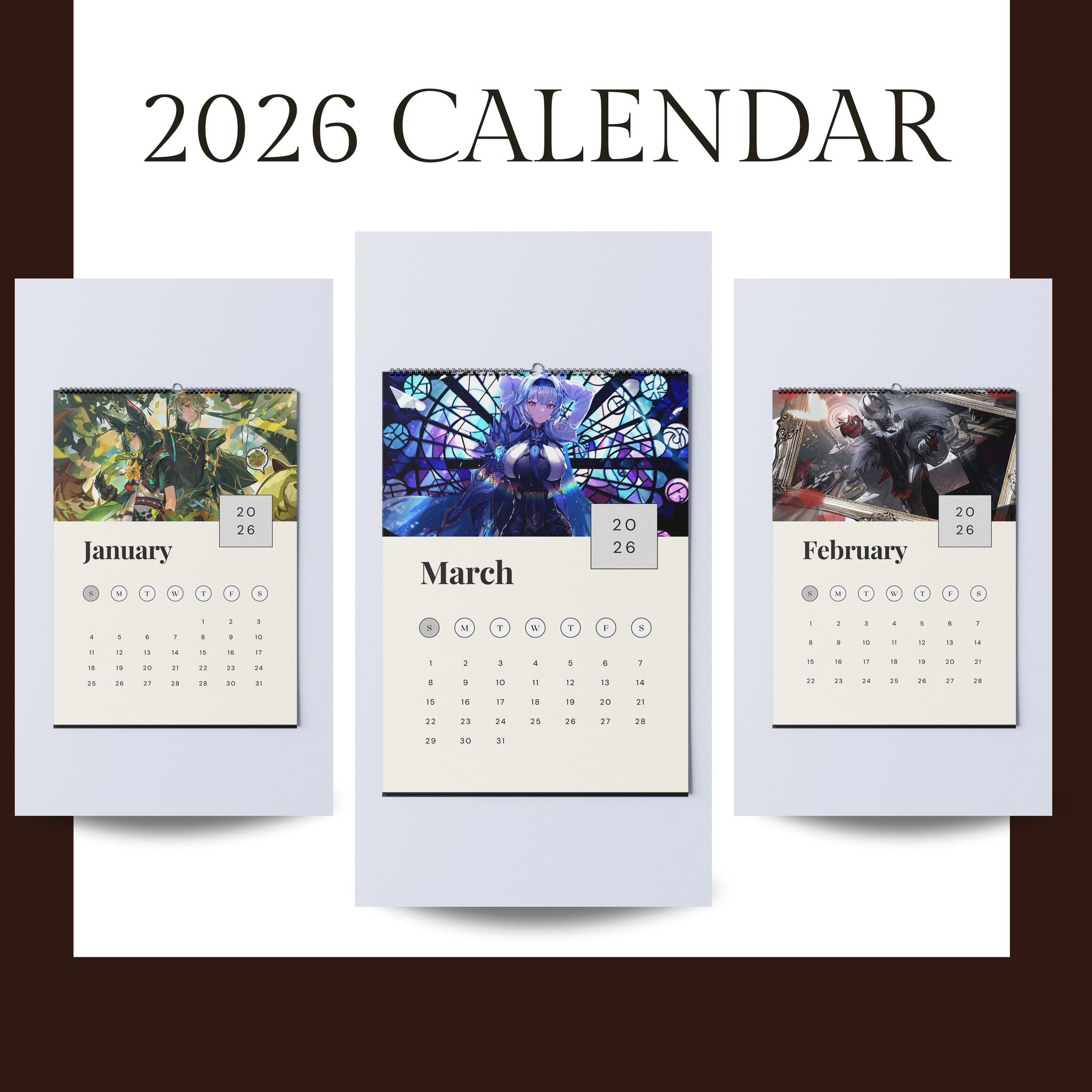Genshin Impact Wall Calendar, Gaming Wall Calendar, 2026 Calendar