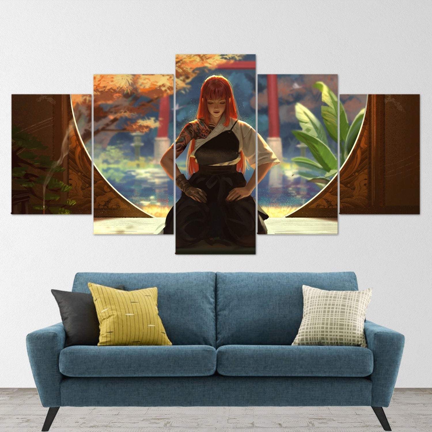 anime-samurai-girl-kimono-5-piece-canvas-wall-art-samurai-art-canvas-art-extra-large-wall-art-anime-girl-poster-5-piece-5-pan