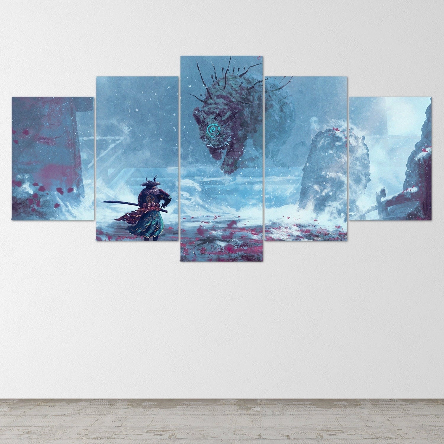 samurai-samurai-warrior-fantasy-katana-5-piece-canvas-wall-art-samurai-art-extra-large-wall-art-samurai-poster-5-piece-5-pane