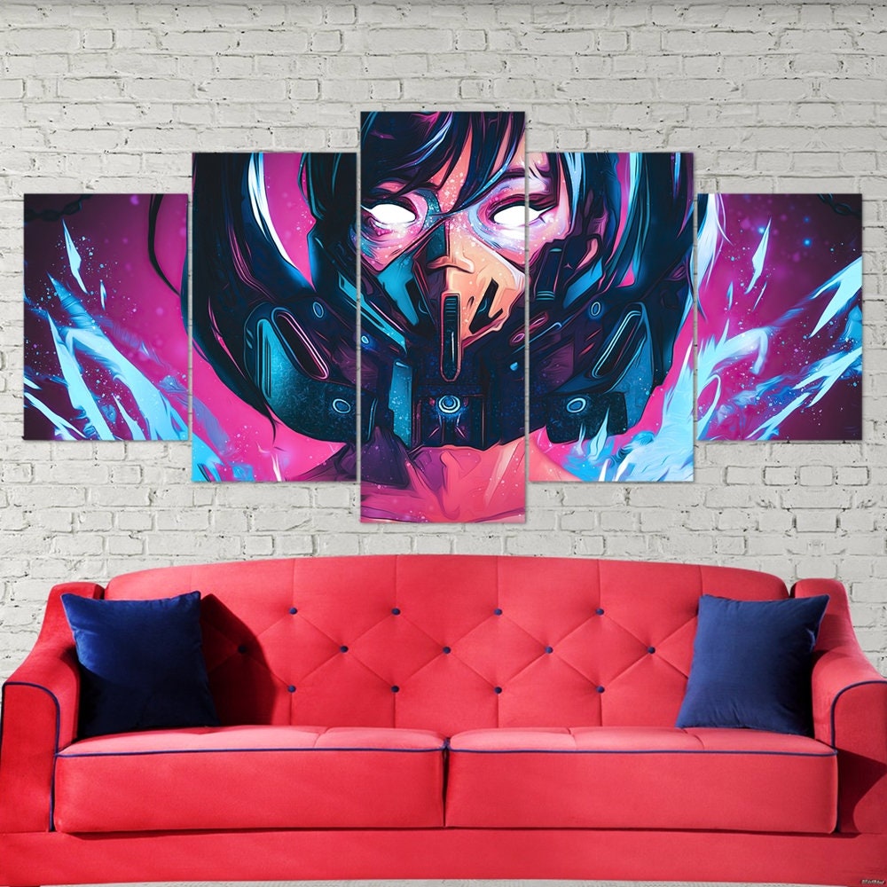 cyberpunk-girl-gas-mask-sci-fi-5-piece-canvas-wall-art-neon-art-cyberpunk-decor-art-extra-large-wall-art-cyberpunk-poster-gif