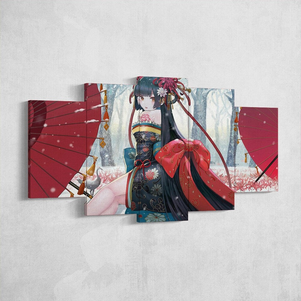 anime-samurai-girl-kimono-5-piece-canvas-wall-art-samurai-art-canvas-art-extra-large-wall-art-anime-girl-poster-5-piece-5-pan