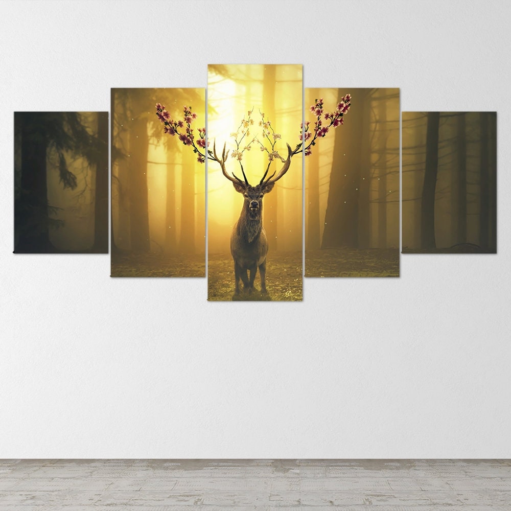 deer-animal-art-forest-nature-5-piece-canvas-wall-art-canvas-print-animal-decor-art-extra-large-wall-art-deer-print-poster-5-