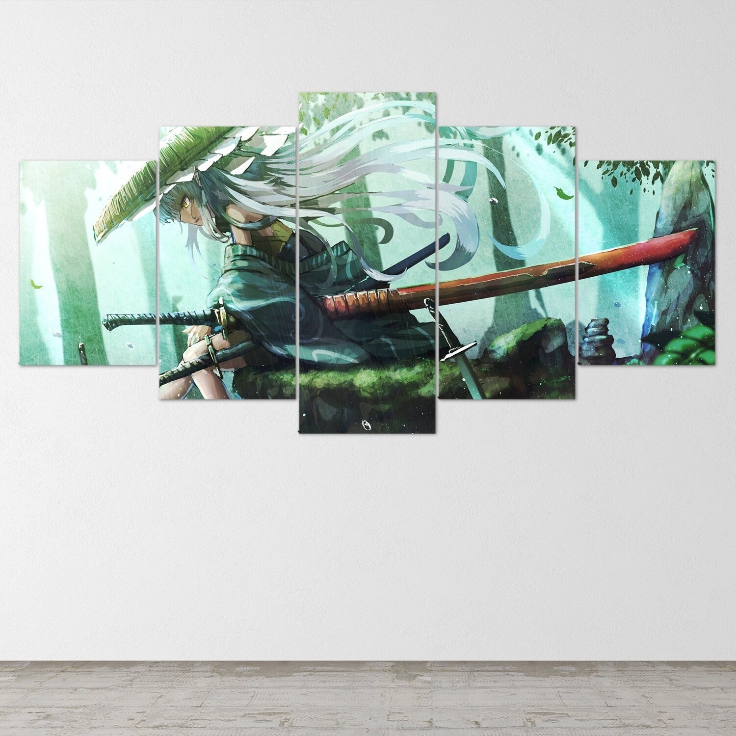 anime-samurai-girl-katana-5-piece-canvas-wall-art-samurai-art-canvas-art-extra-large-wall-art-anime-girl-poster-5-piece-5-pan