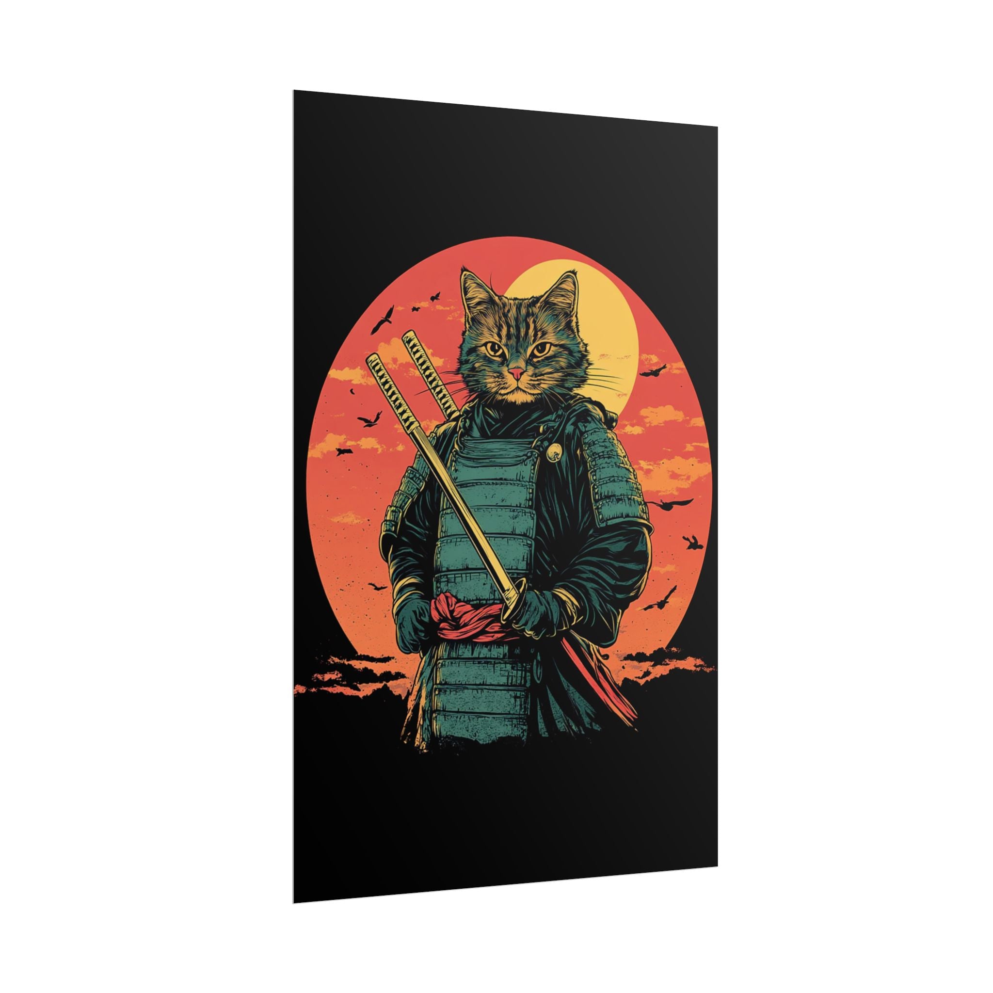 retro-wall-art-samurai-cat-japanese-style-sunset-rolled-posters-home-decor-wall-hanging-poster-gift-japanese-art-poster-1