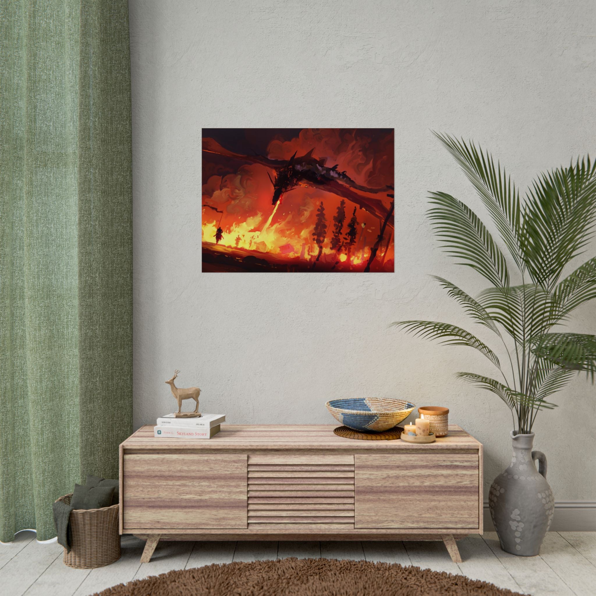 dragon-fire-rolled-poster-fantasy-art-print-mythical-creature-room-decor-dungeons-and-dragons-wall-art-magical-poster-print-m