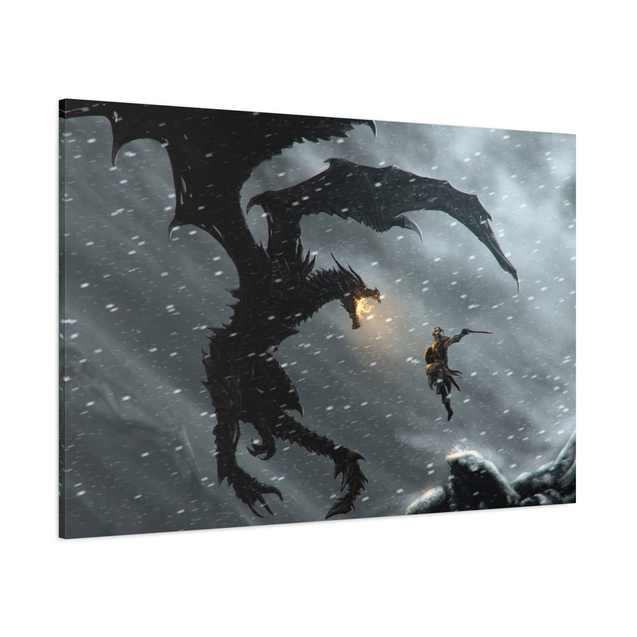 The Elder Scrolls Skyrim Canvas Wall Art - Dragon Game Canvas Print Room Decor, Viking Gaming Wall Art, Skyrim Gift