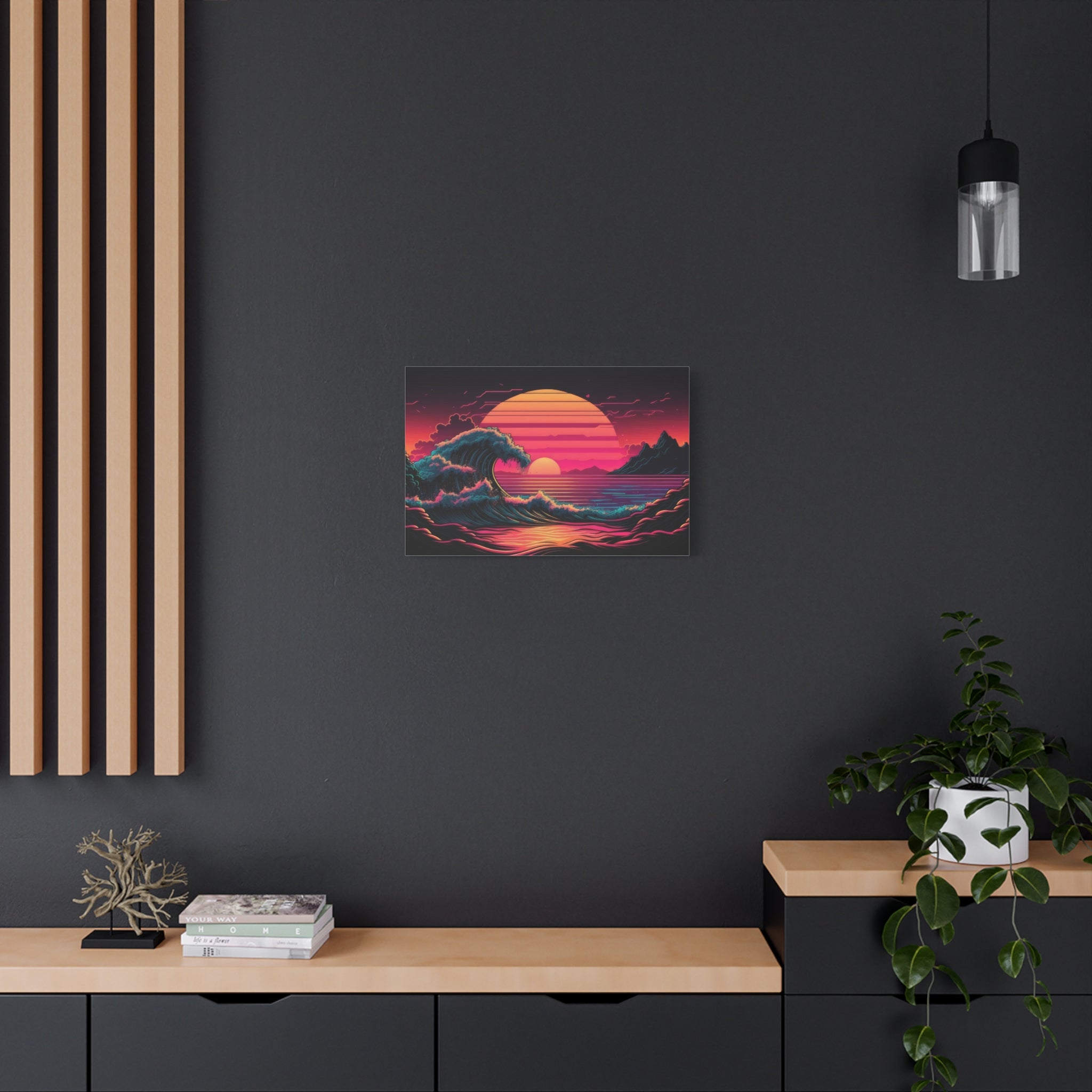 vaporwave-canvas-print-synthawave-canvas-wall-art-vaporwave-decor-retro-sunset-art-retrowave-wall-art-the-great-wave-home-art