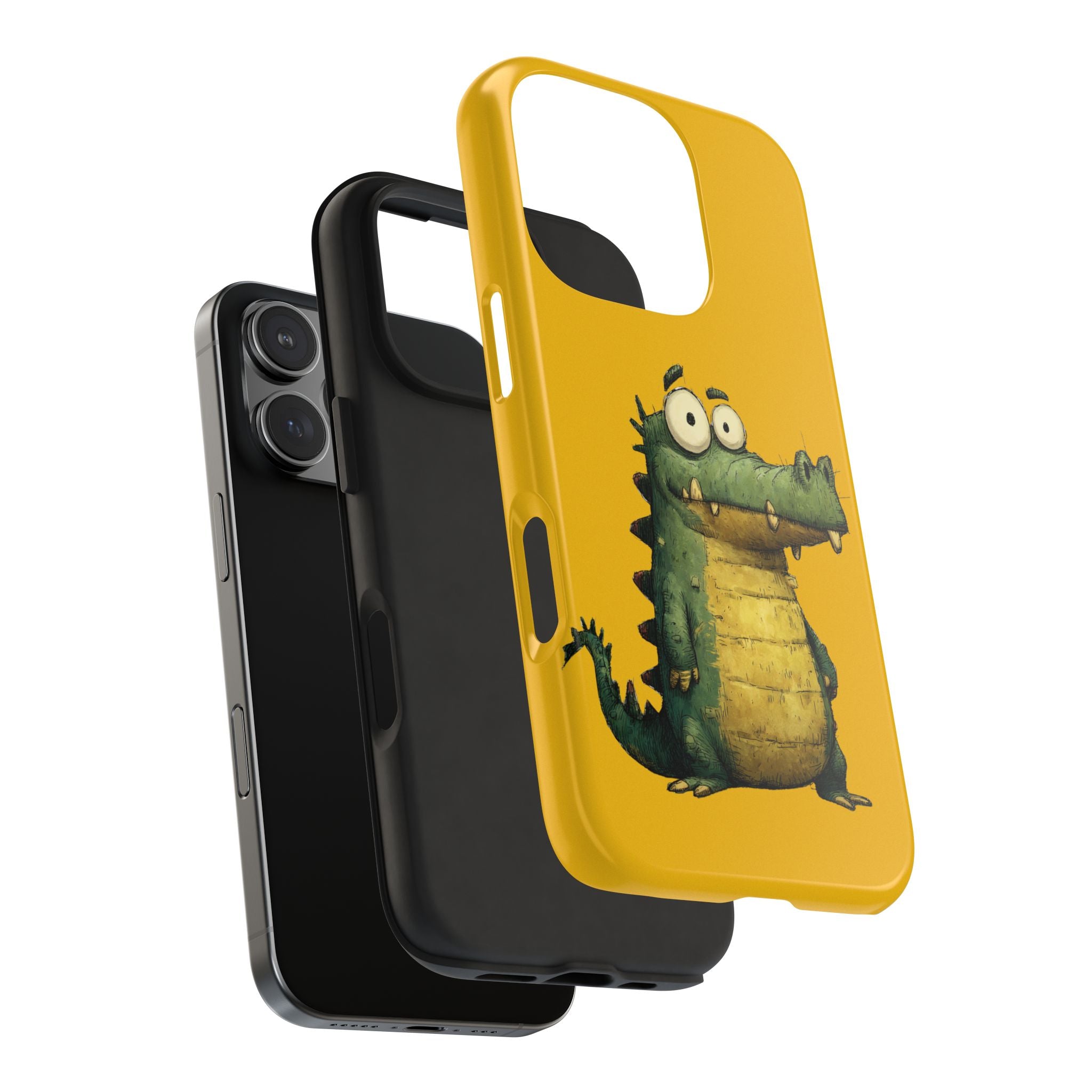 Quirky Funny Alligator iPhone Tough Case - Kawaii Animal Phone Cover - Crocodile Protective Phone Cover - Yellow iPhone Case