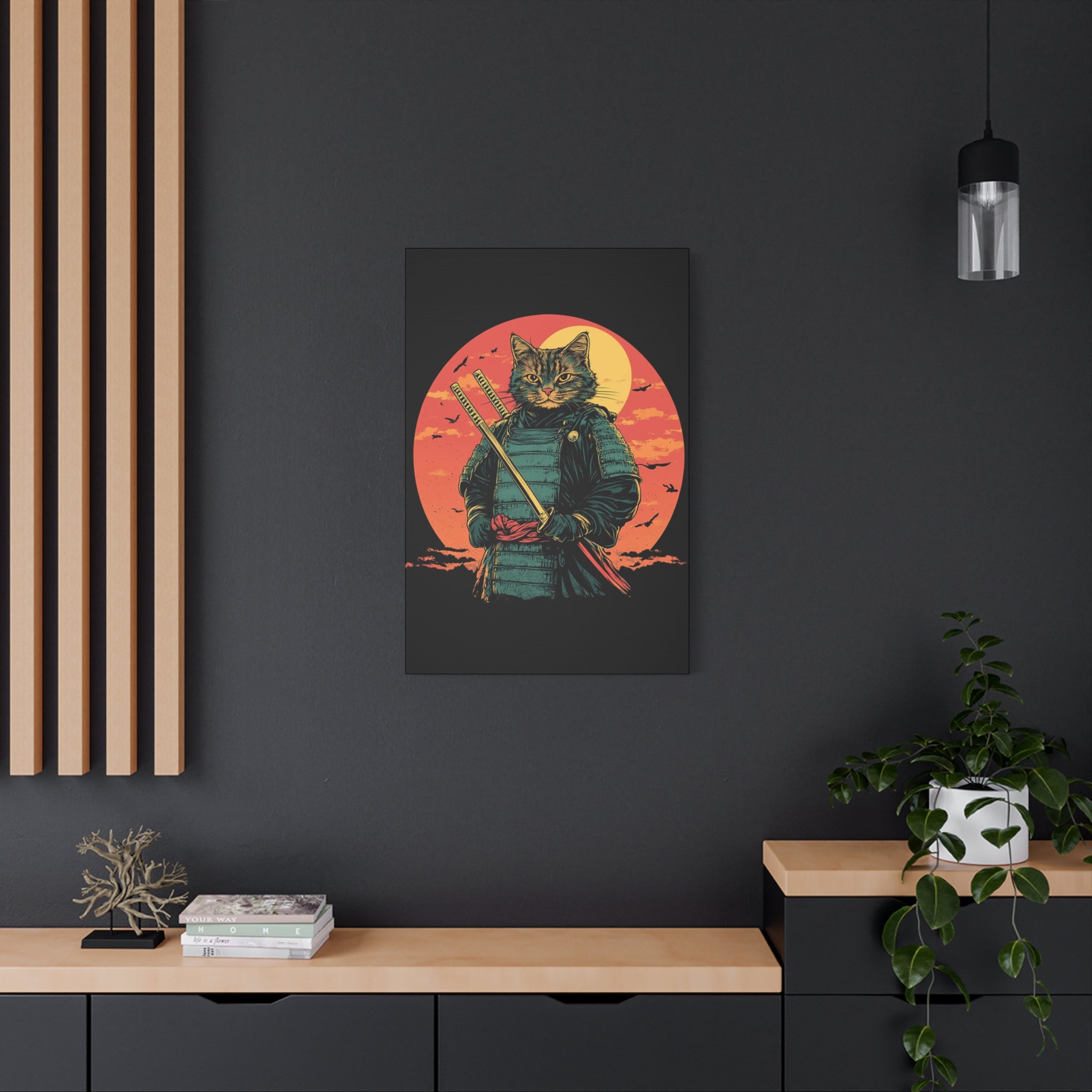 canvas-wall-art-samurai-cat-japanese-style-sunset-retro-wall-decor-stretched-matte-canvas-wall-hanging-home-decor-retro-wall-