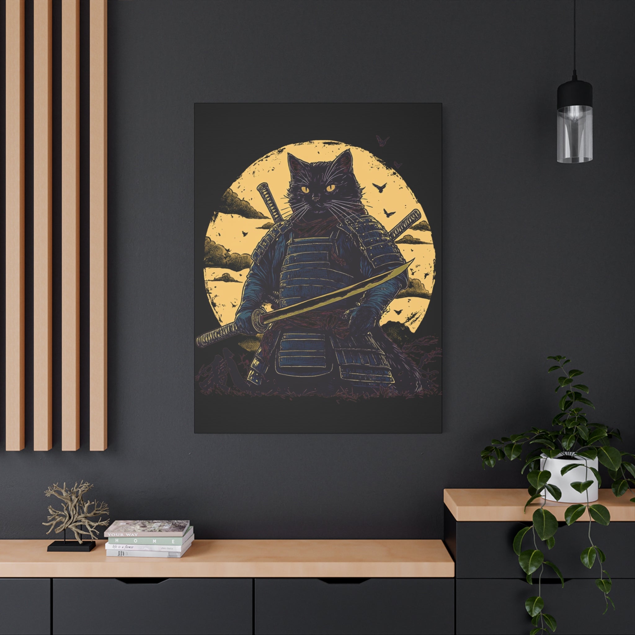 canvas-wall-art-samurai-cat-japanese-style-sunset-retro-wall-decor-stretched-matte-canvas-wall-hanging-home-decor-retro-wall-