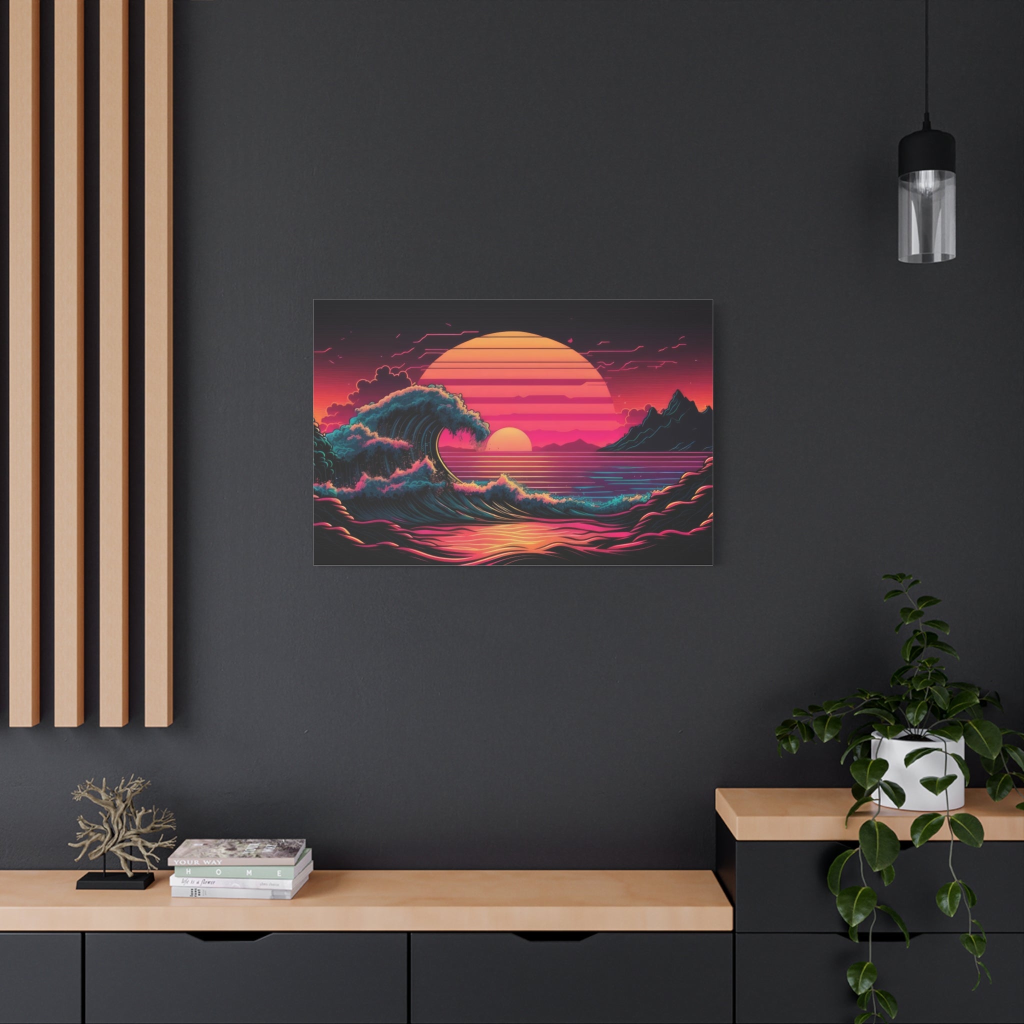 vaporwave-canvas-print-synthawave-canvas-wall-art-vaporwave-decor-retro-sunset-art-retrowave-wall-art-the-great-wave-home-art