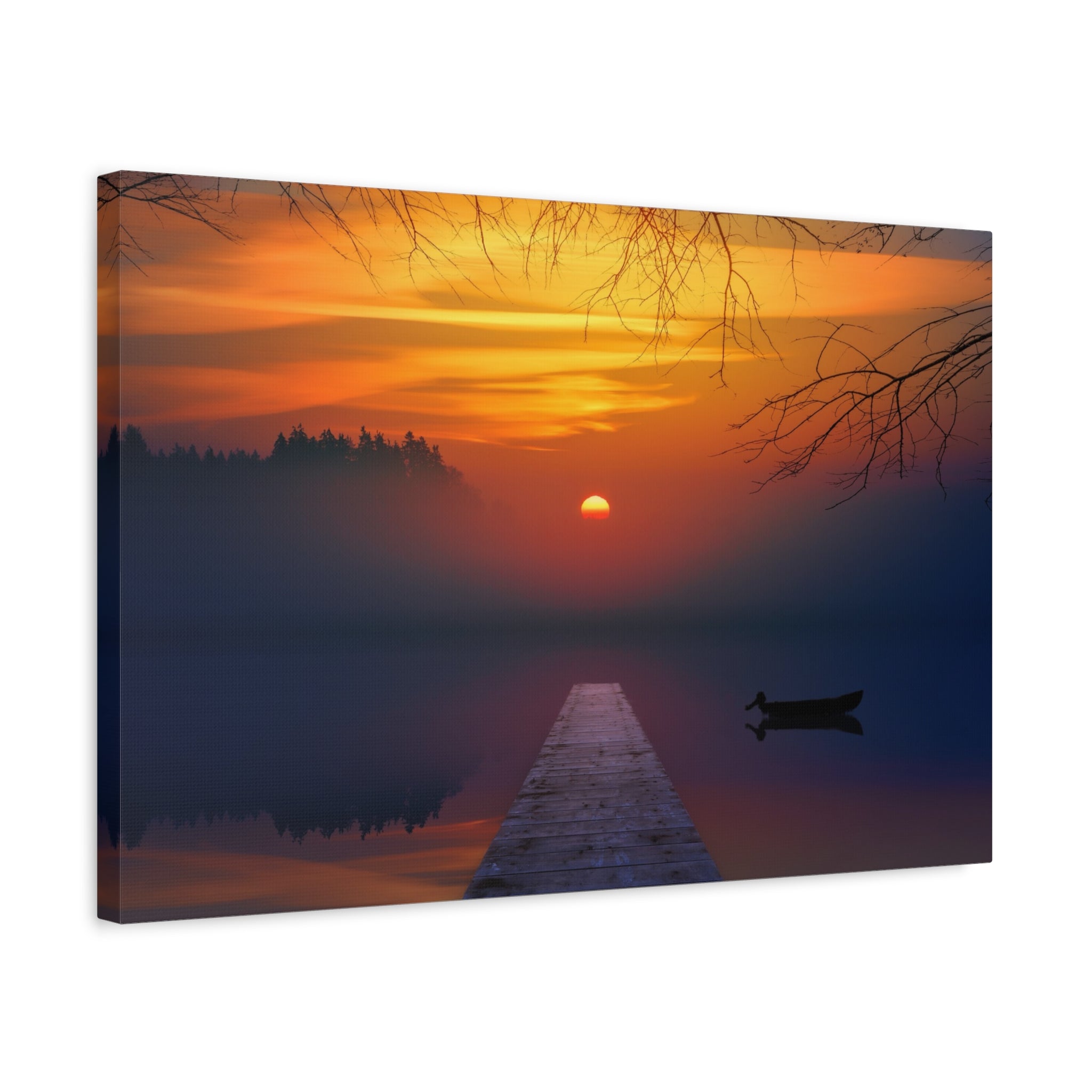 canvas-print-sunset-lake-nature-dock-wall-art-stretched-matte-canvas-home-decor-gift-for-nature-lovers-scenic-canvas-art