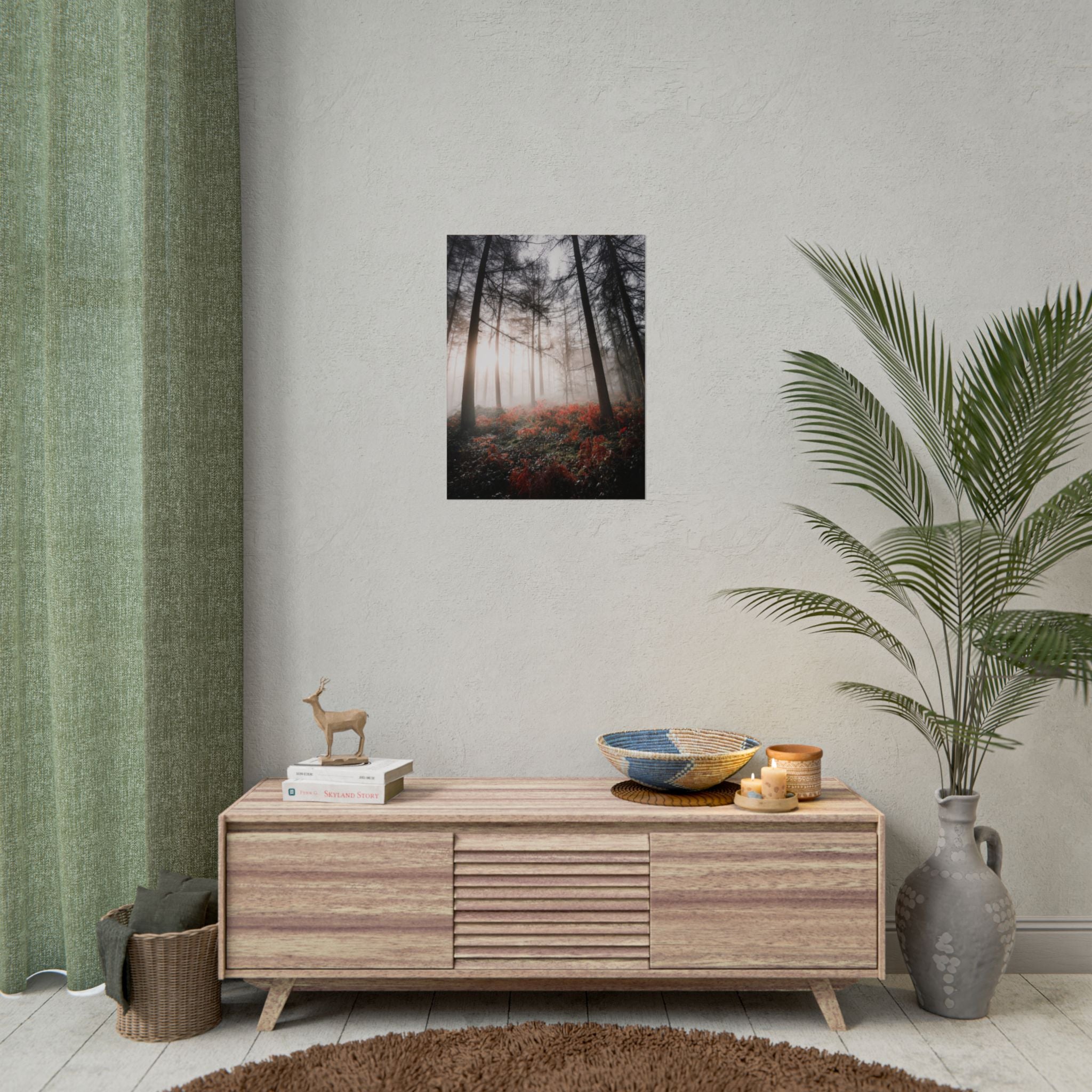 poster-print-misty-woods-art-living-room-wall-decor-sunlight-forest-landscape-aesthetic-nature-art-nature-artwork-poster-gift