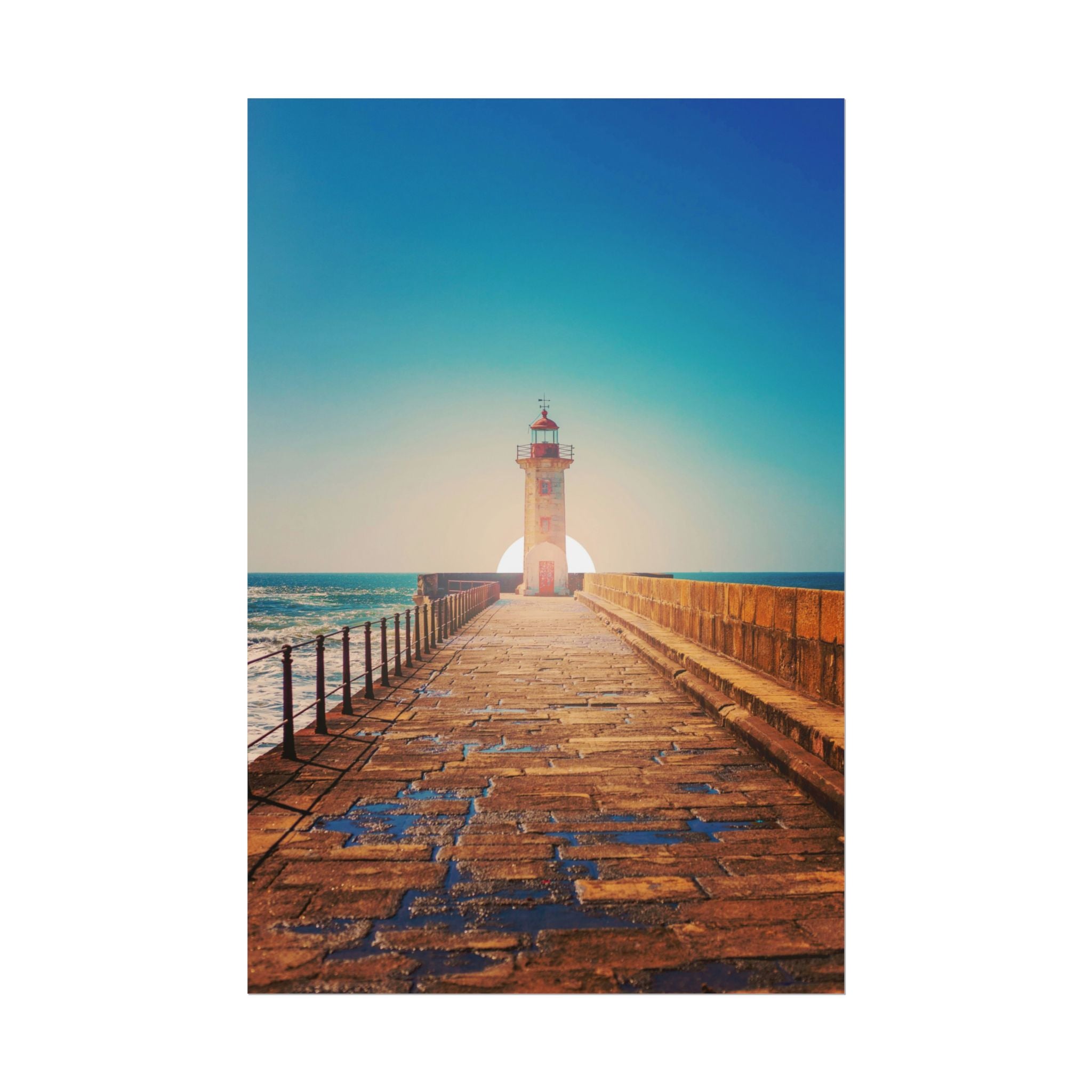 lighthouse-on-rock-poster-print-coastal-wall-art-nautical-decor-beach-house-decoration-seaside-wall-sunset-wall-decor