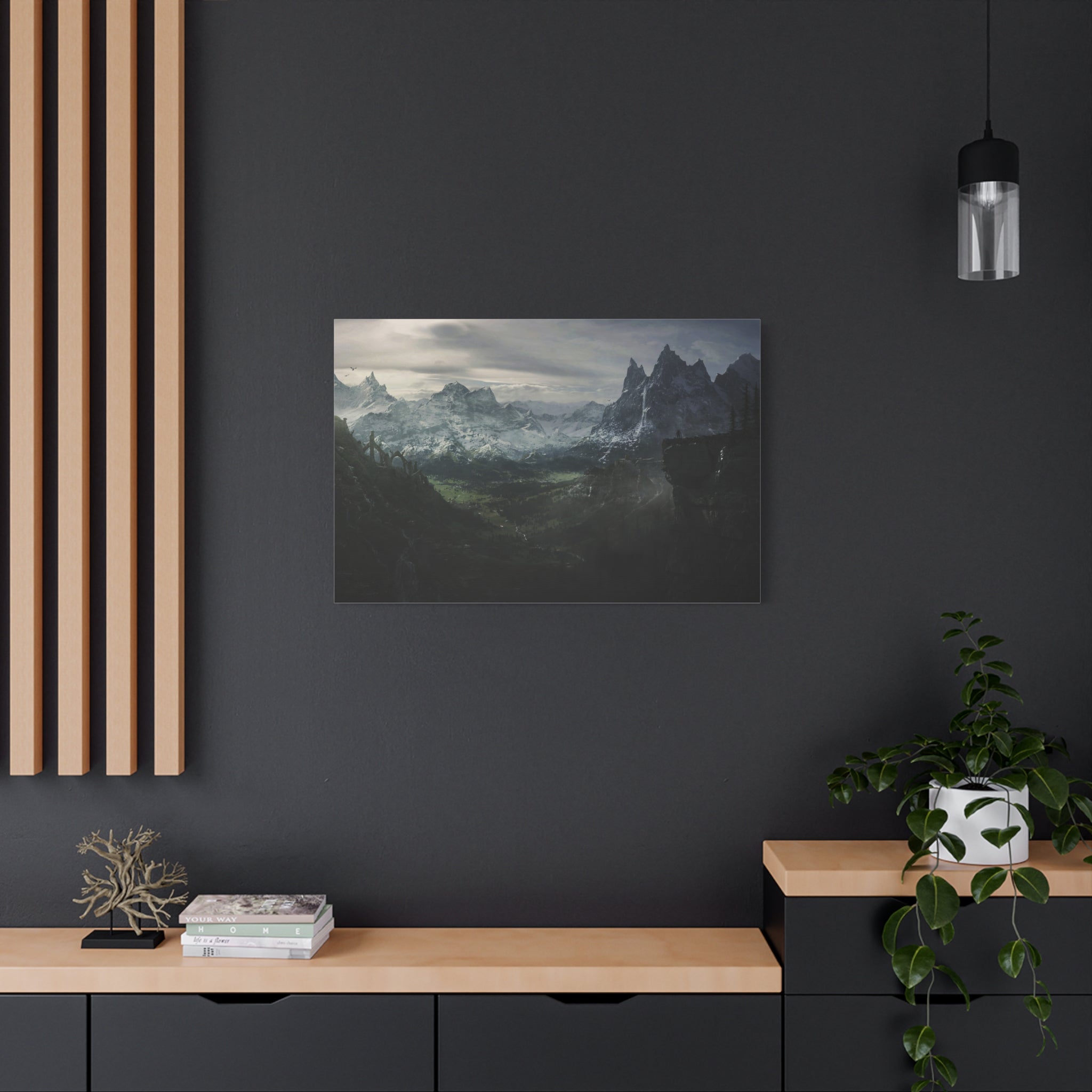 The Elder Scrolls Skyrim Canvas Wall Art - Dark Landscape Dragon Game Canvas Print Room Decor, Gaming Wall Art, Skyrim Gift