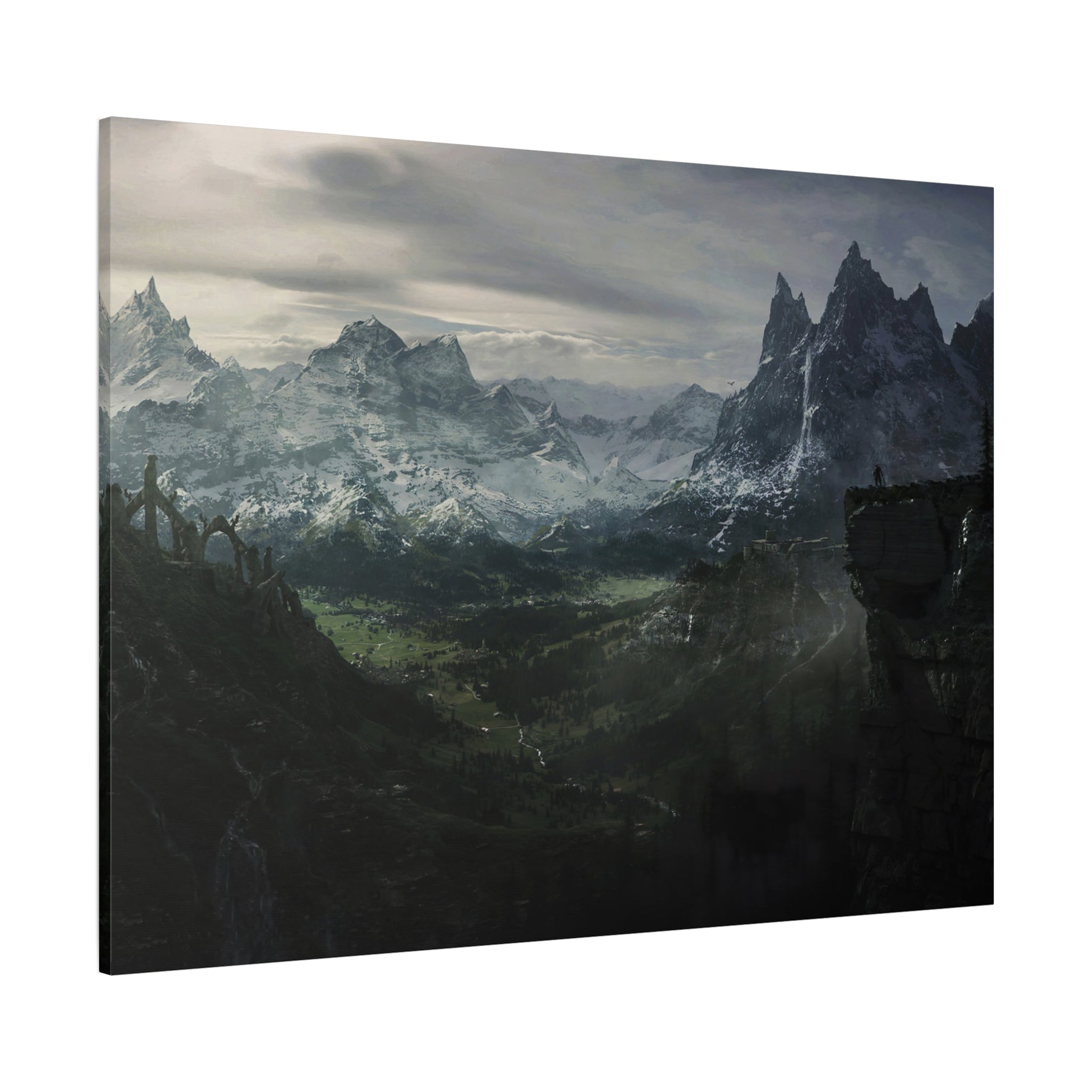 The Elder Scrolls Skyrim Canvas Wall Art - Dark Landscape Dragon Game Canvas Print Room Decor, Gaming Wall Art, Skyrim Gift