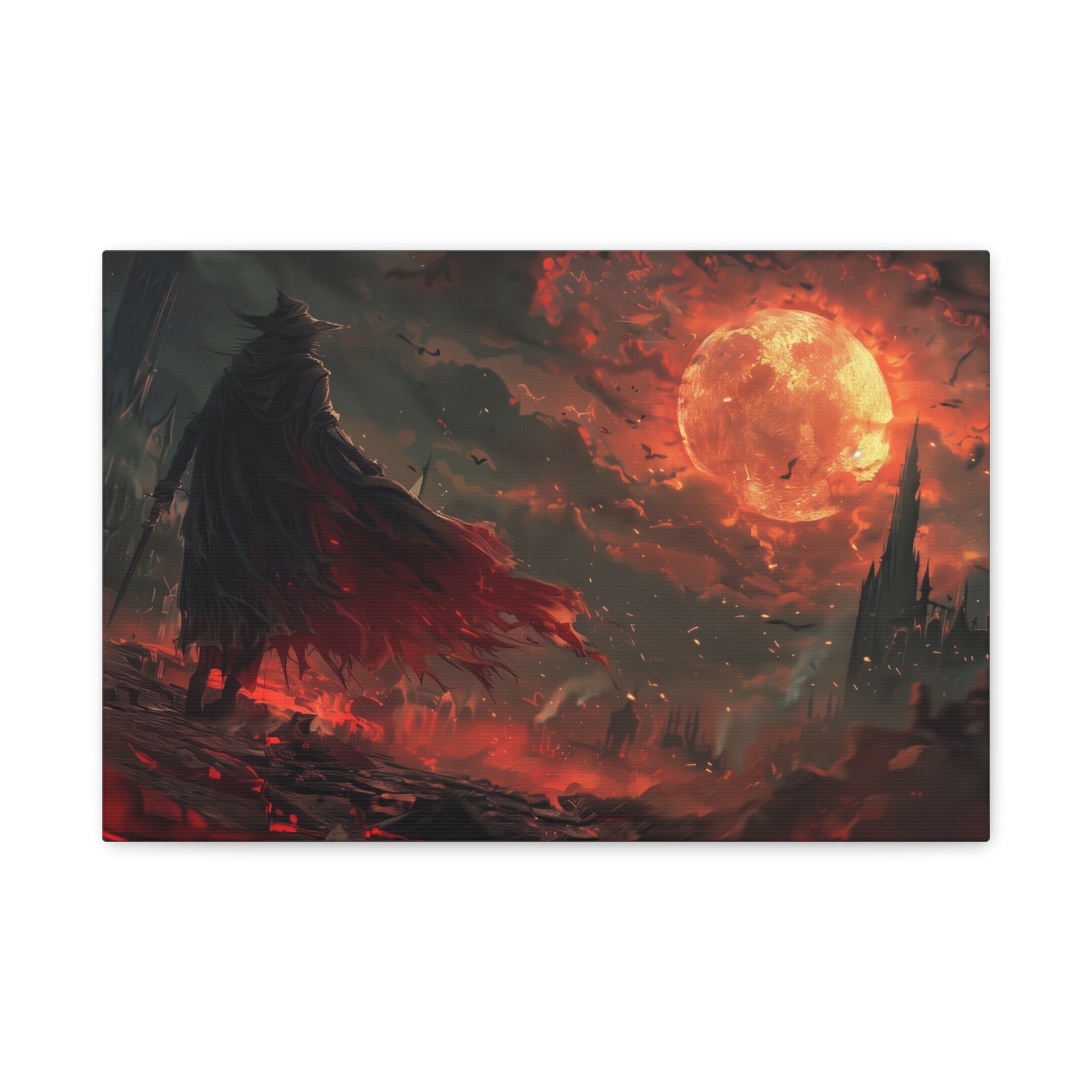 Bloodborne The Hunter Canvas Wall Art, Red Moon, Home Wall Decor, Game Wall Art Print