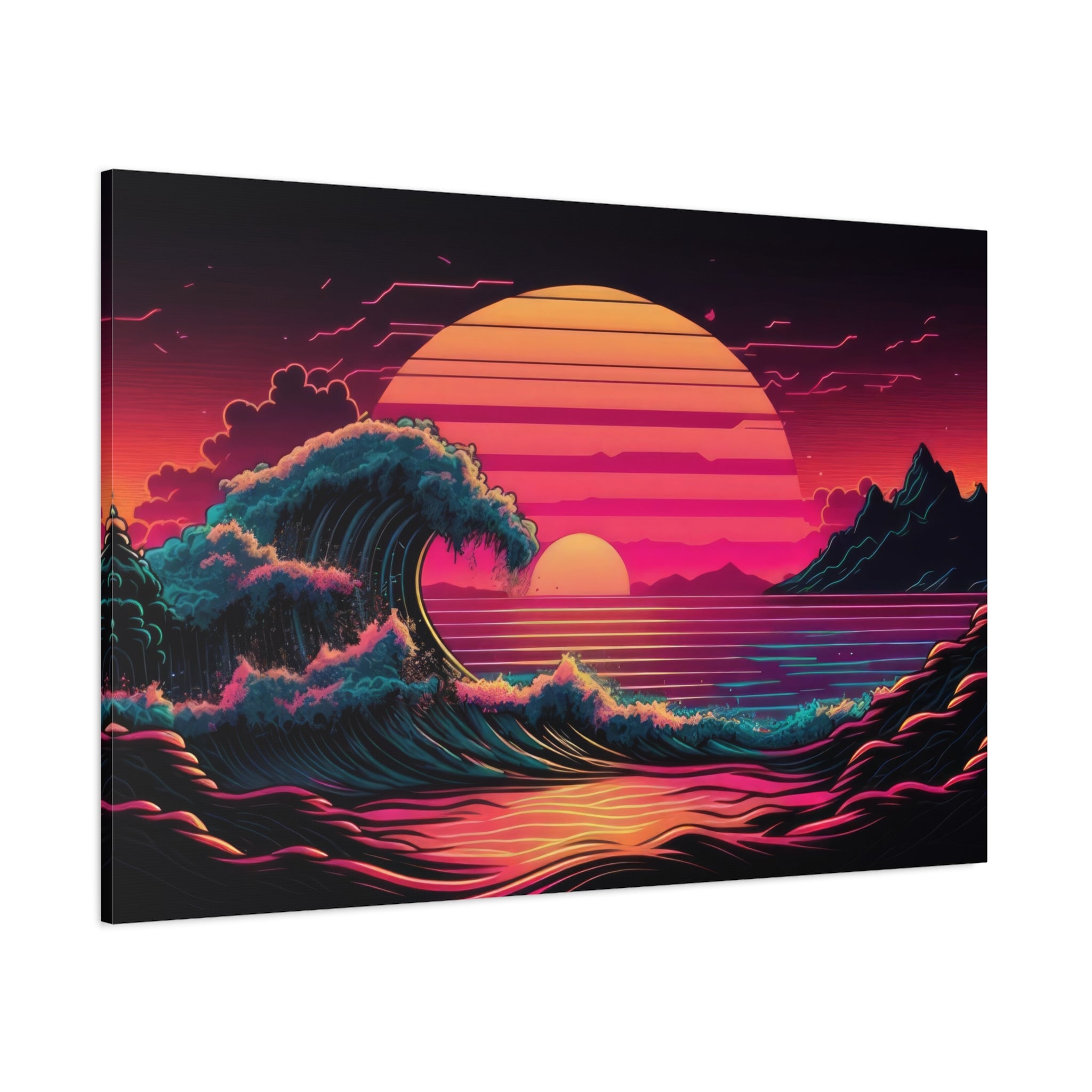 vaporwave-canvas-print-synthawave-canvas-wall-art-vaporwave-decor-retro-sunset-art-retrowave-wall-art-the-great-wave-home-art