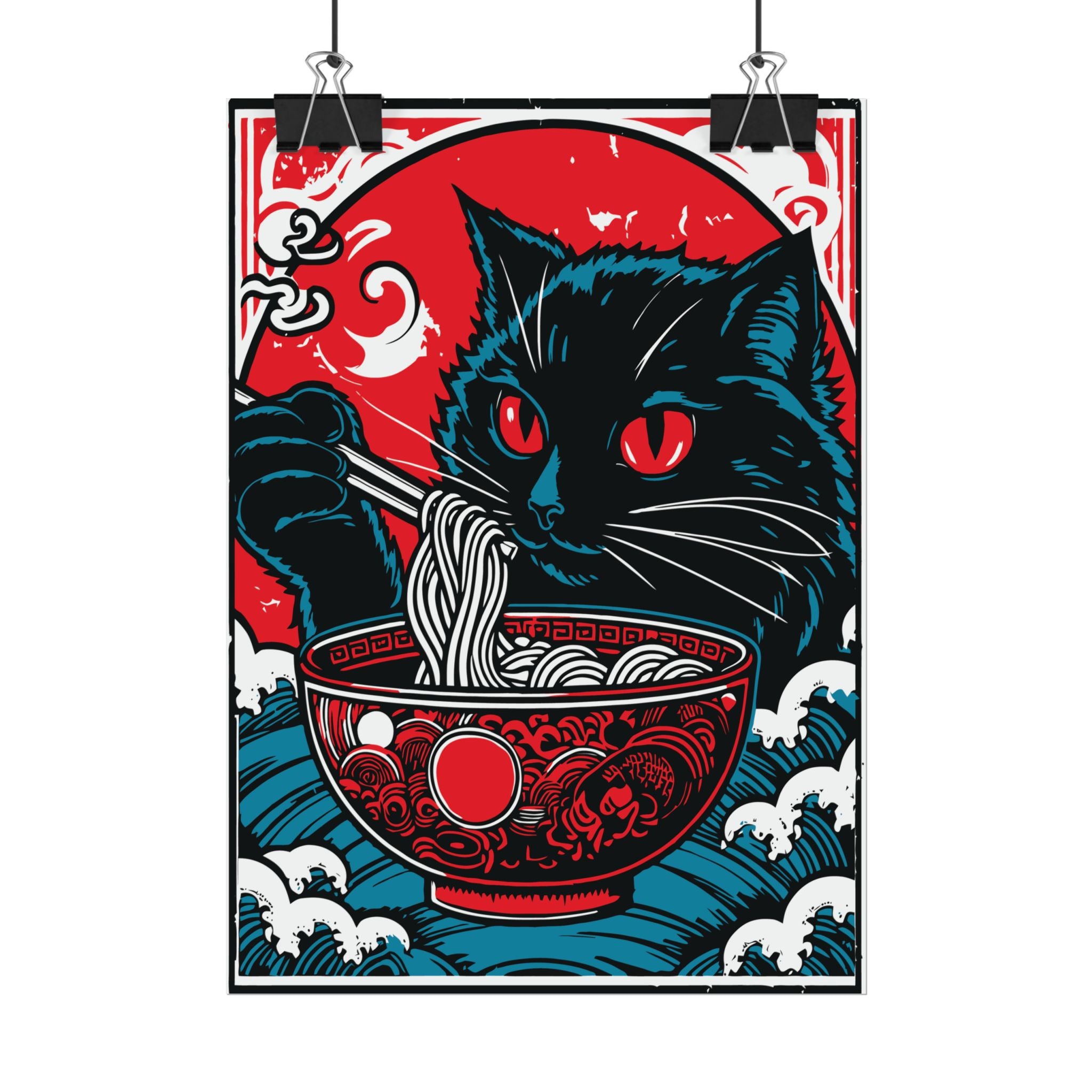 Cat Eating Ramen Noodle Poster Print, Retro Japanese Decor Wall Art, Living Room Decoration, Japandi Poster Art, Home Decor, Cute Cat