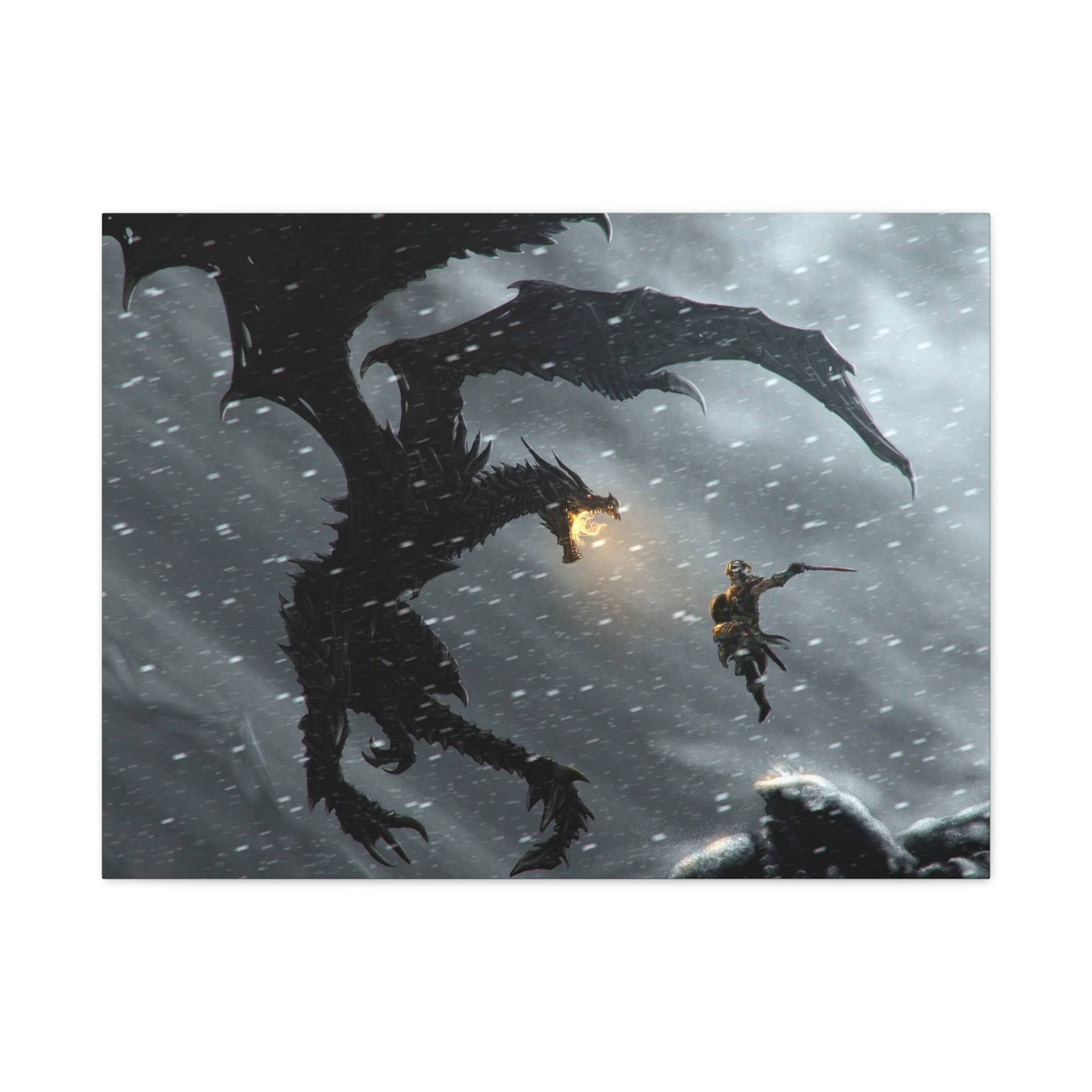 The Elder Scrolls Skyrim Canvas Wall Art - Dragon Game Canvas Print Room Decor, Viking Gaming Wall Art, Skyrim Gift