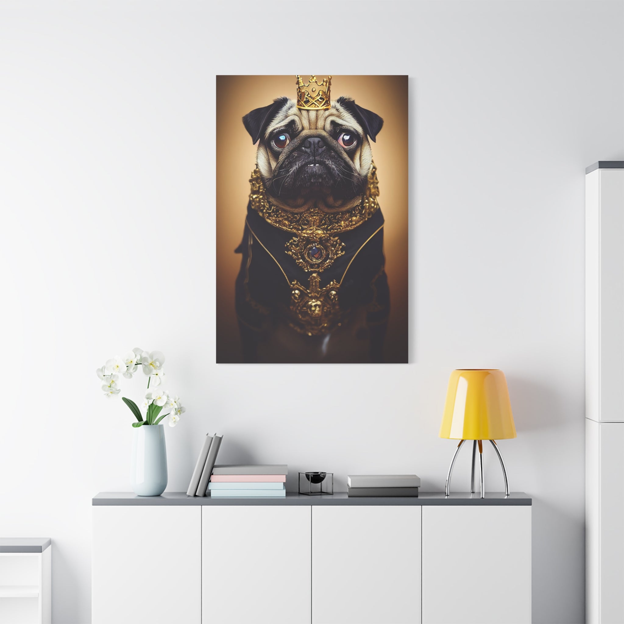 canvas-print-pug-crown-funny-jewelry-wall-art-decor-stretched-matte-canvas-home-living-room-decoration-dog-lover-gift-animal-