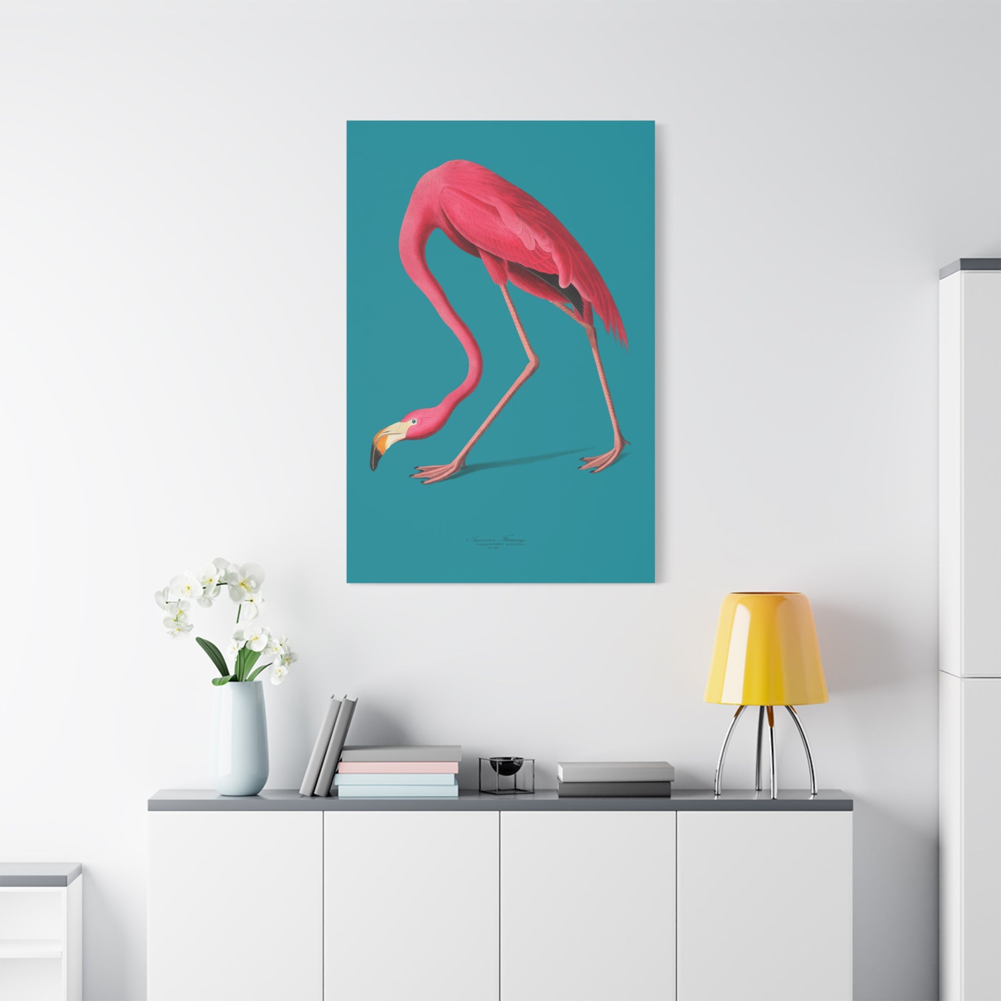 canvas-print-pink-flamingo-wall-art-vintage-home-decor-living-room-decor-stretched-canvas-art-pink-wall-art-flamingo-illustra