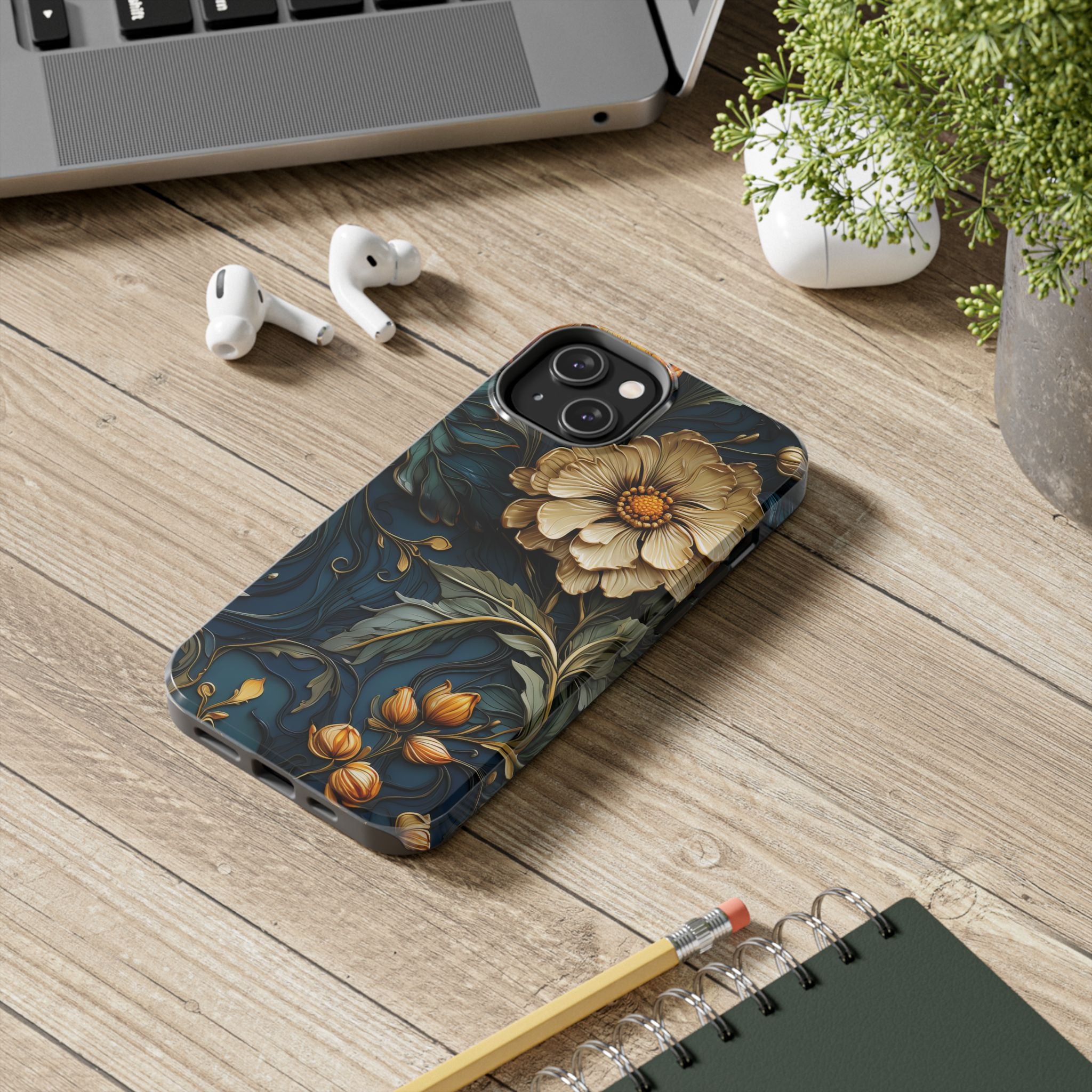 textured-art-nouveau-floral-tough-phone-case-cottagecore-iphone-case-unique-floral-phone-cover-vintage-style-iphone-case-prot