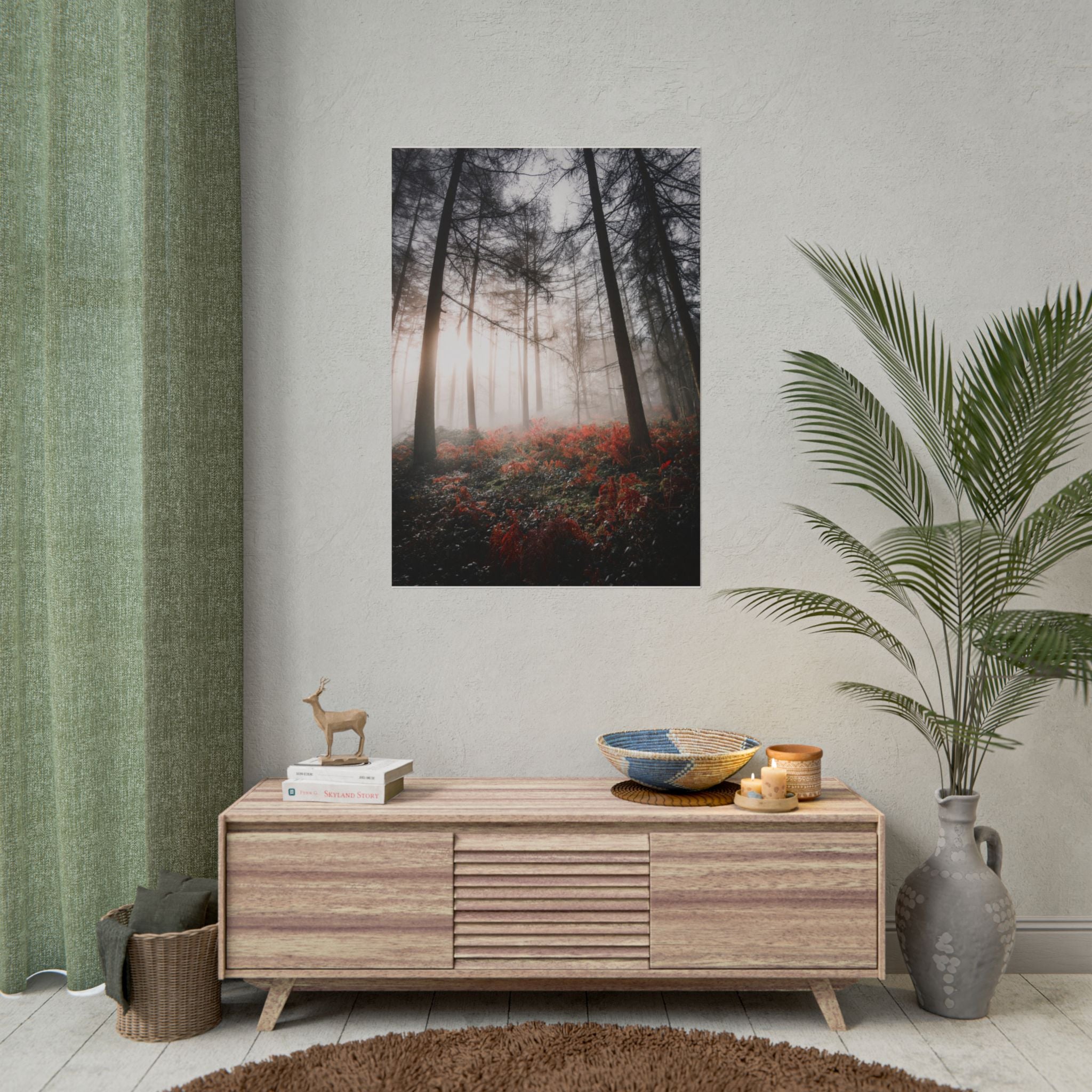 poster-print-misty-woods-art-living-room-wall-decor-sunlight-forest-landscape-aesthetic-nature-art-nature-artwork-poster-gift