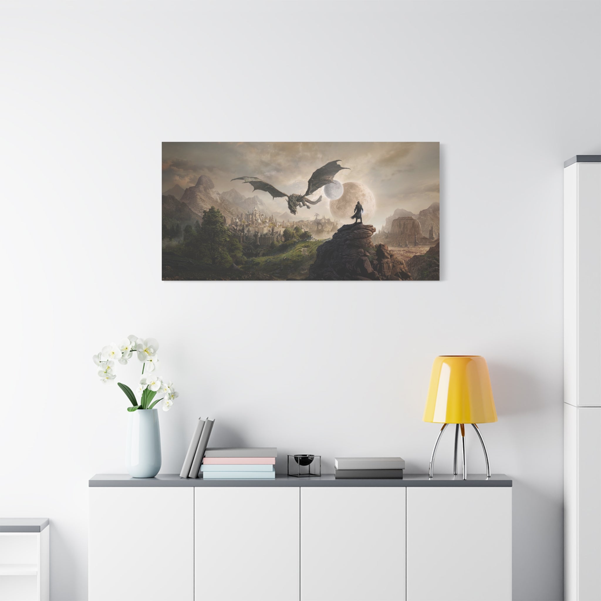 The Elder Scrolls Skyrim Canvas Wall Art - Dragon Moon Game Canvas Print Room Decor, Gaming Wall Art, Skyrim Gift