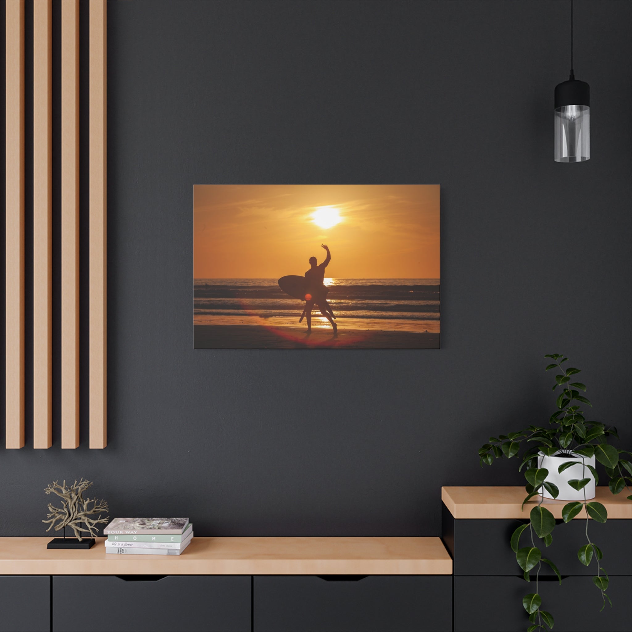 canvas-wall-art-print-beach-surfing-sunset-silhouette-decor-matte-stretched-coastal-home-decoration-ocean-waves-picture