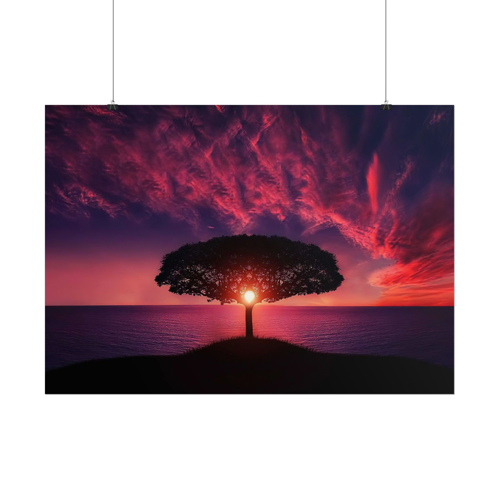 Panoramic Sunset Poster Print, Tree Wall Art, Scenery Decor, Exra Large Wall Art, Canvas Art Print, Landscape, Nature Wall Decor