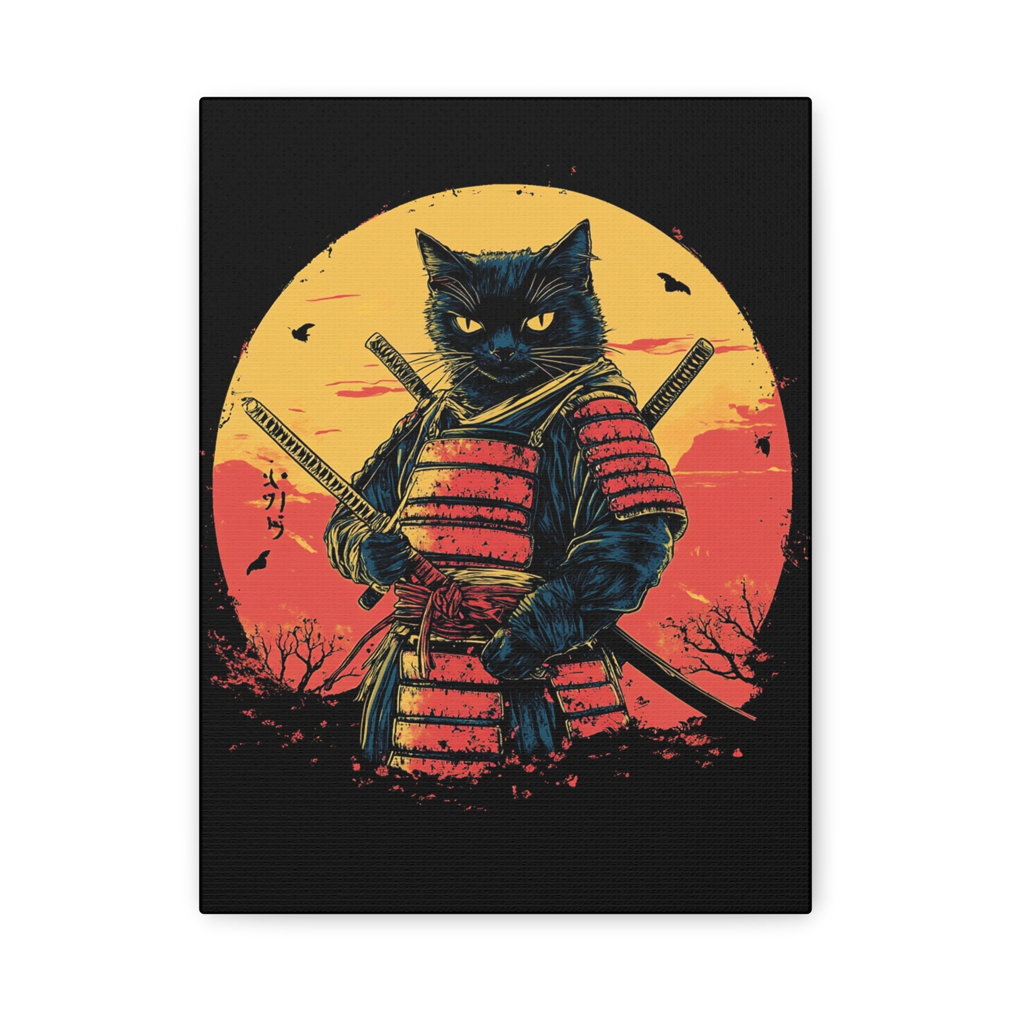 canvas-wall-art-samurai-cat-japanese-style-sunset-retro-wall-decor-stretched-matte-canvas-wall-hanging-home-decor-retro-wall-