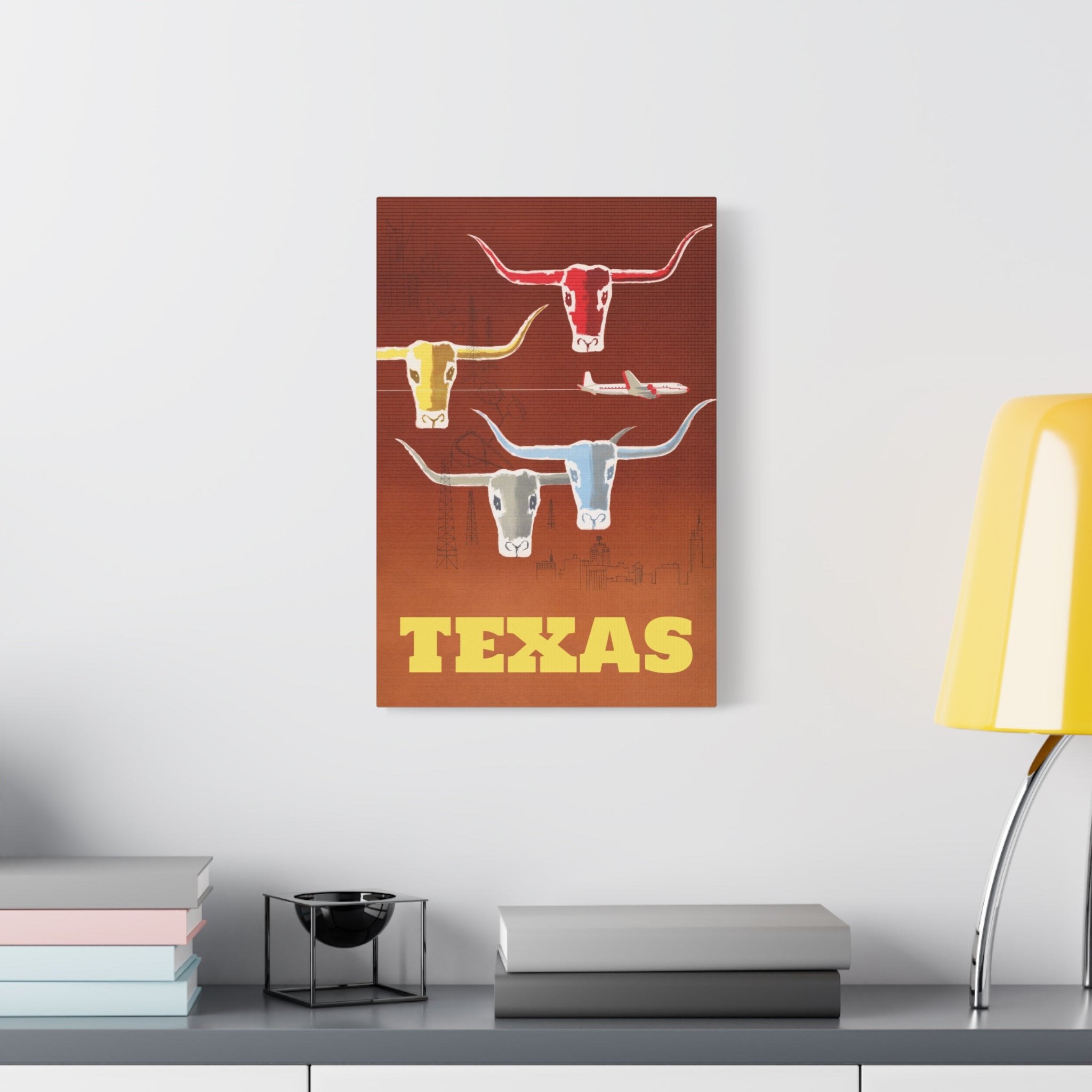canvas-print-texas-travel-wall-art-texas-decor-longhorn-skull-matte-stretched-artwork-texas-gift-lone-star-state-souvenir
