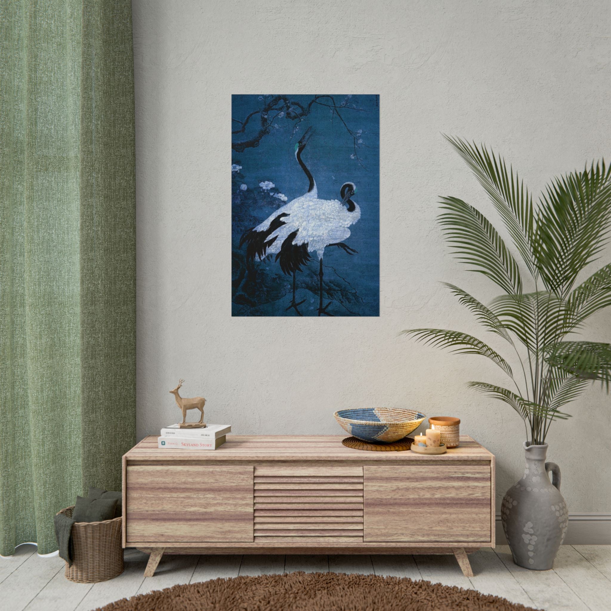 snow-plum-twin-cranes-painting-poster-wall-art-home-decor-nature-print-japanese-art-gift-cranes-wall-decor-cranes-poster-prin