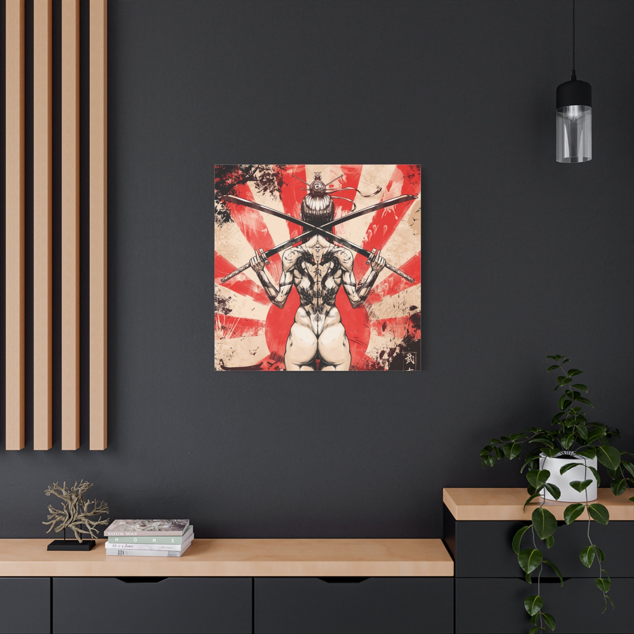 canvas-print-samurai-katana-dragon-tattoo-naked-woman-wall-decor-stretched-matte-japanese-art-asian-home-decoration-fantasy