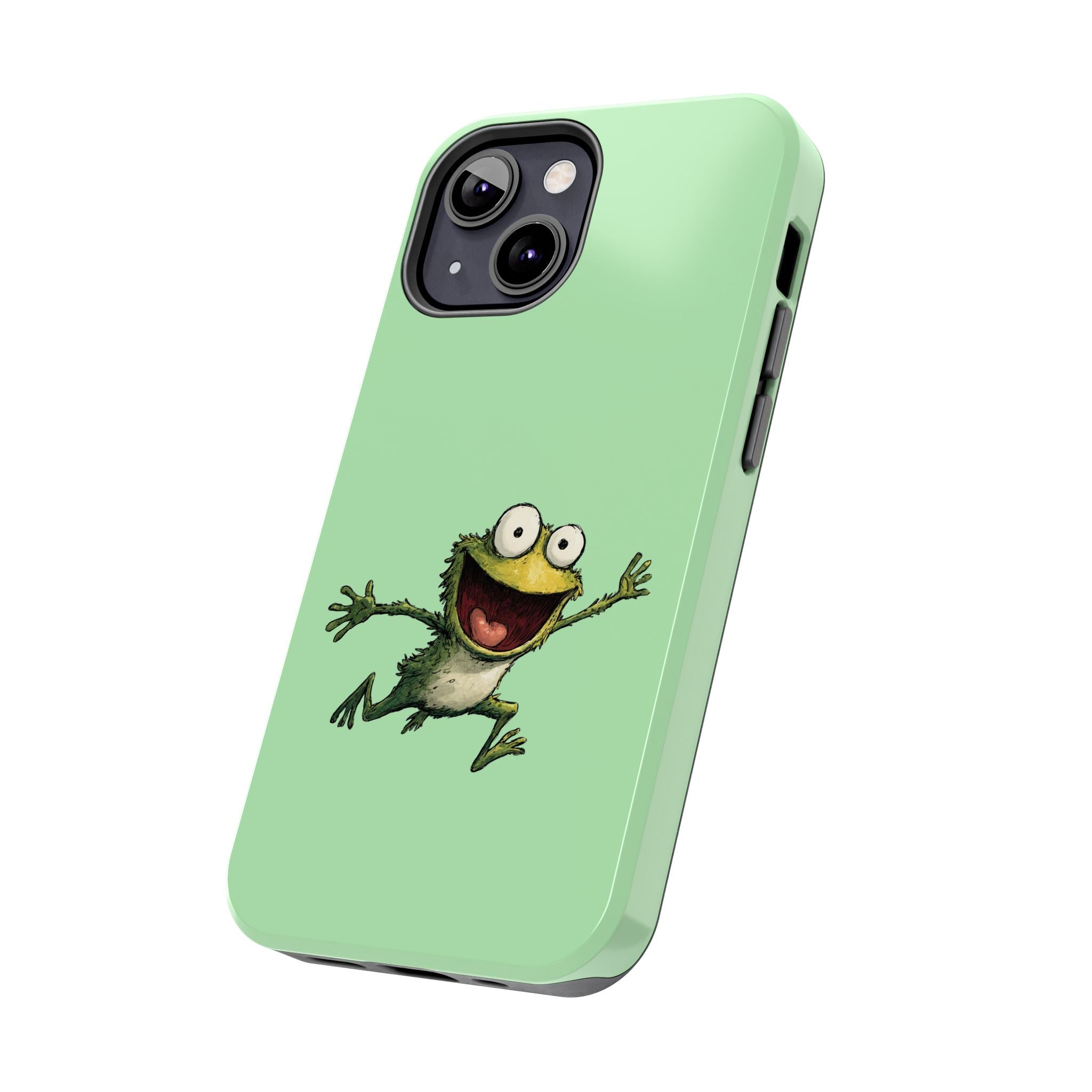 Quirky Funny Frog iPhone Tough Case - Kawaii Animal Phone Cover - Frog Protective Phone Cover - Green iPhone Case