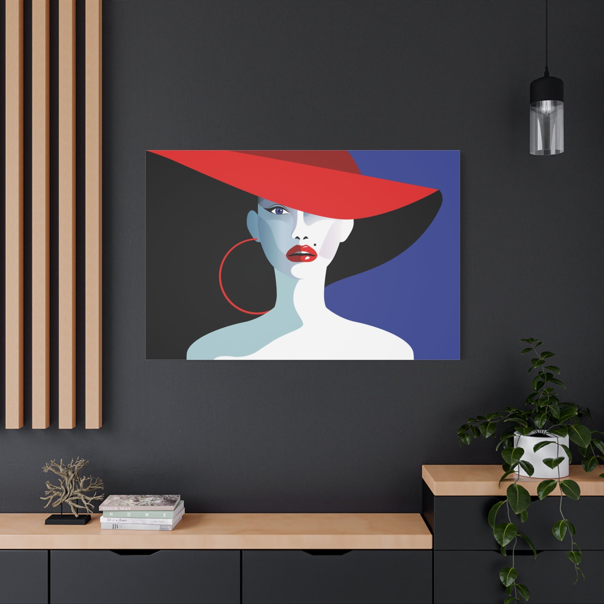 canvas-print-wall-decor-woman-hat-style-lips-art-matte-canvas-stretched-home-decor-room-decor-art-poster-fashion-art-gift