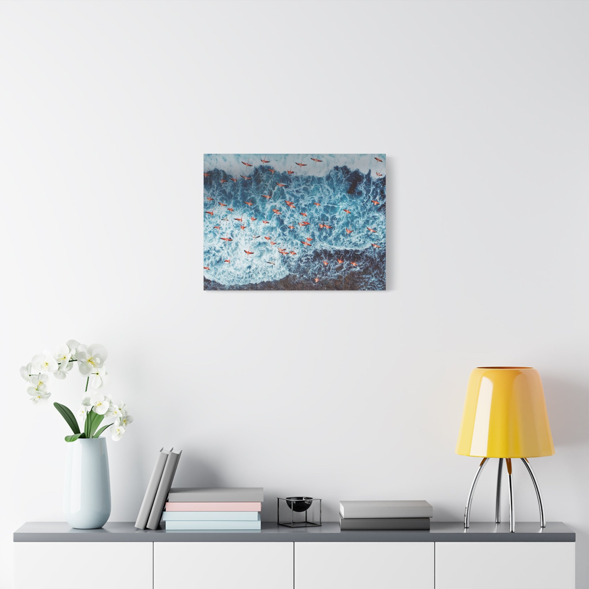 pink-flamingo-birds-canvas-wall-art-ocean-landscape-print-matte-stretched-home-decor-tropical-beach-painting-animal-wall-deco