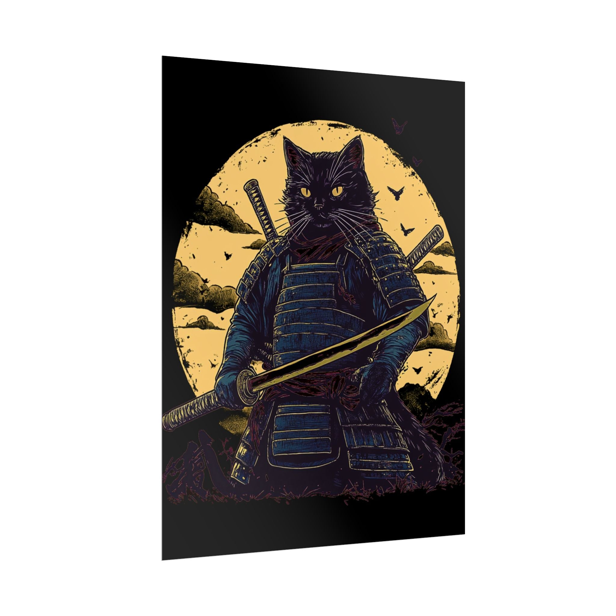 retro-wall-art-samurai-cat-japanese-style-sunset-rolled-posters-home-decor-wall-hanging-poster-gift-japanese-art-poster