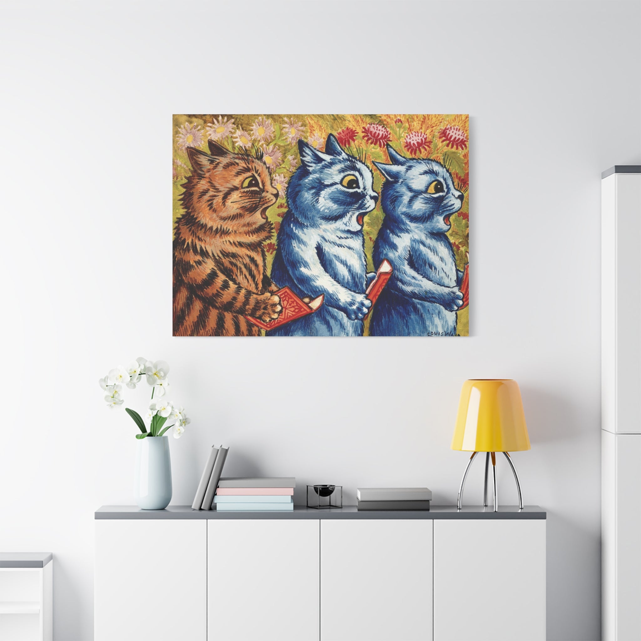 canvas-print-louis-wain-cat-gouache-art-three-cats-singing-wall-decor-cat-print-home-office-decoration-unique-cat-louis-wain-