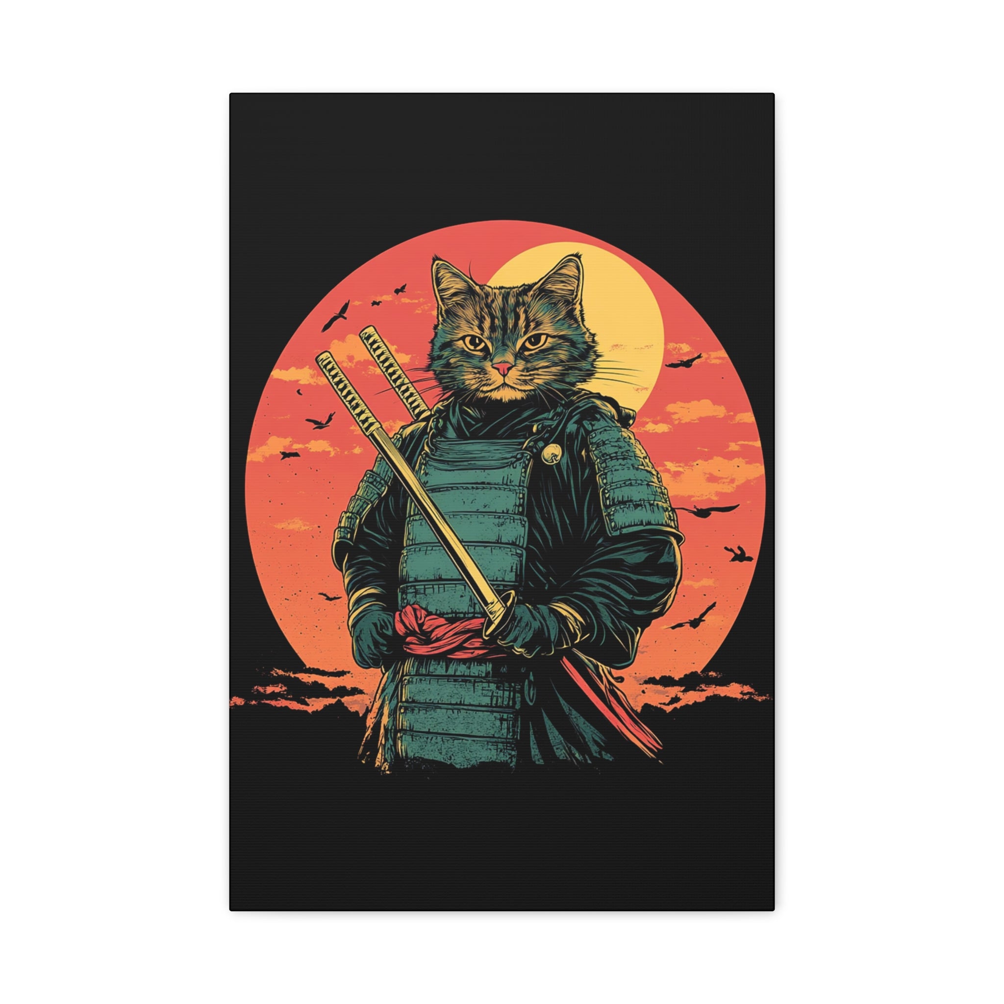 canvas-wall-art-samurai-cat-japanese-style-sunset-retro-wall-decor-stretched-matte-canvas-wall-hanging-home-decor-retro-wall-