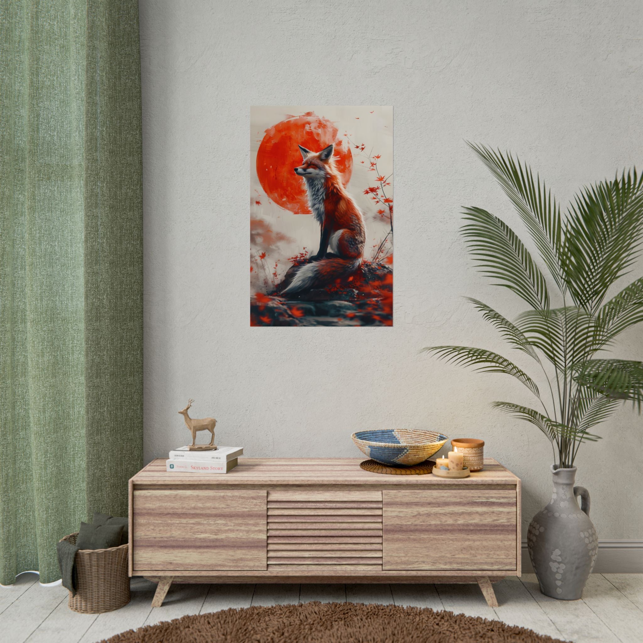 red-fox-poster-print-fantasy-decor-wildlife-wall-art-red-sun-home-decor-animal-lover-gift-nature-print-fantasy-art-decor