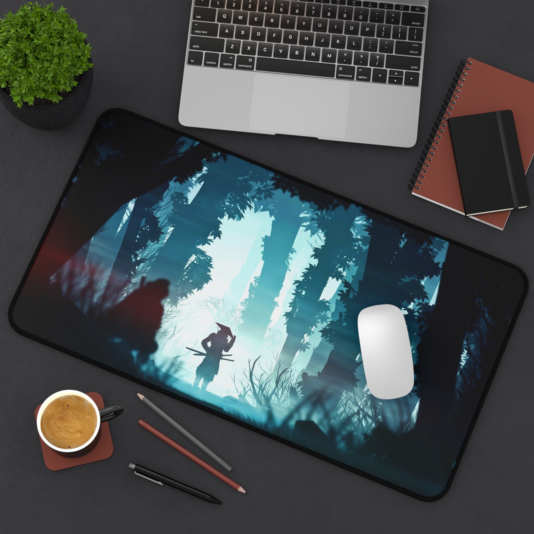 fantasy-samurai-warrior-mouse-pad-japanese-katana-samurai-warrior-in-forest-desk-mat-japanese-anime-samurai-desk-pad