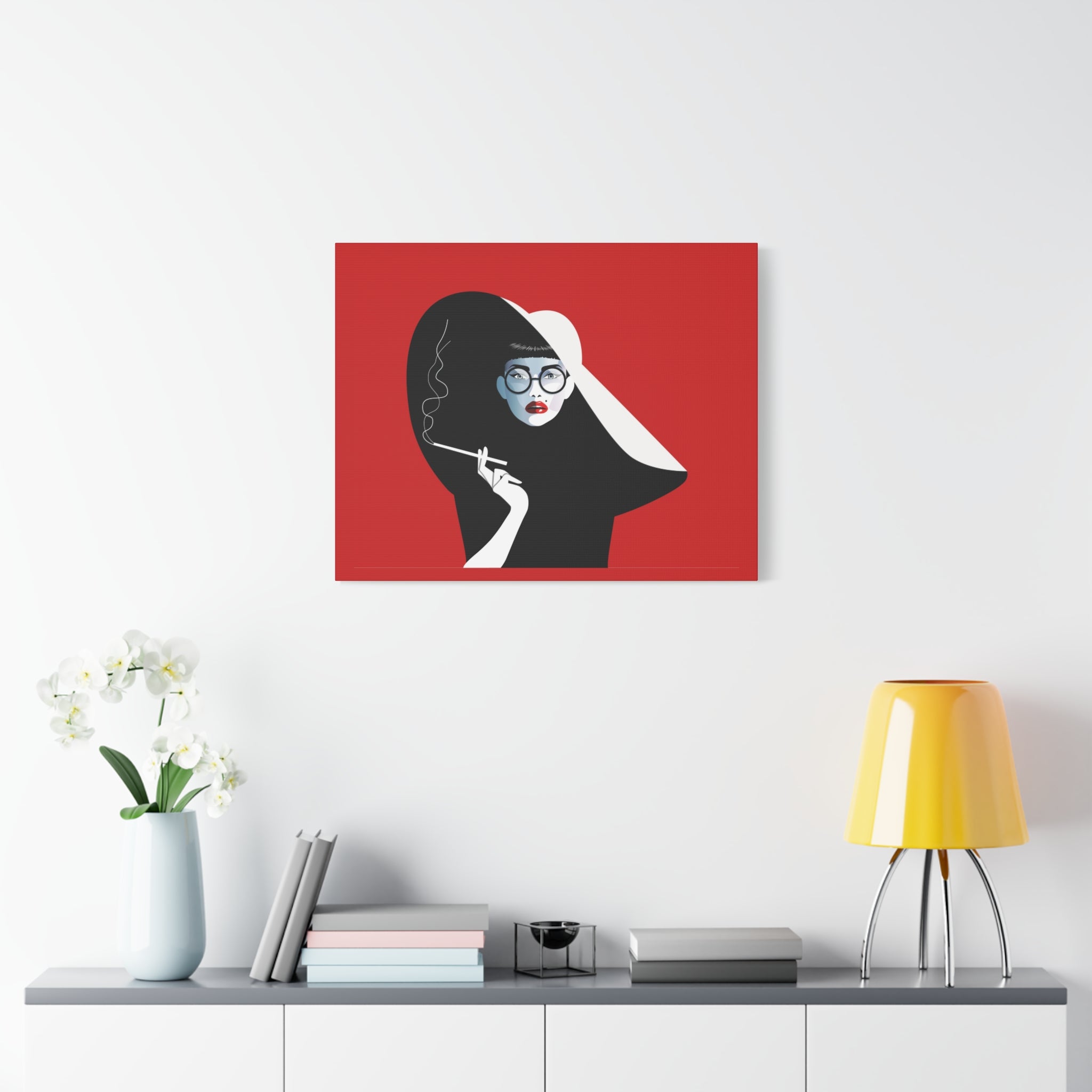 canvas-print-woman-smoking-cigarettes-wall-decor-woman-with-a-hat-style-stretched-matte-canvas-home-decor-living-room