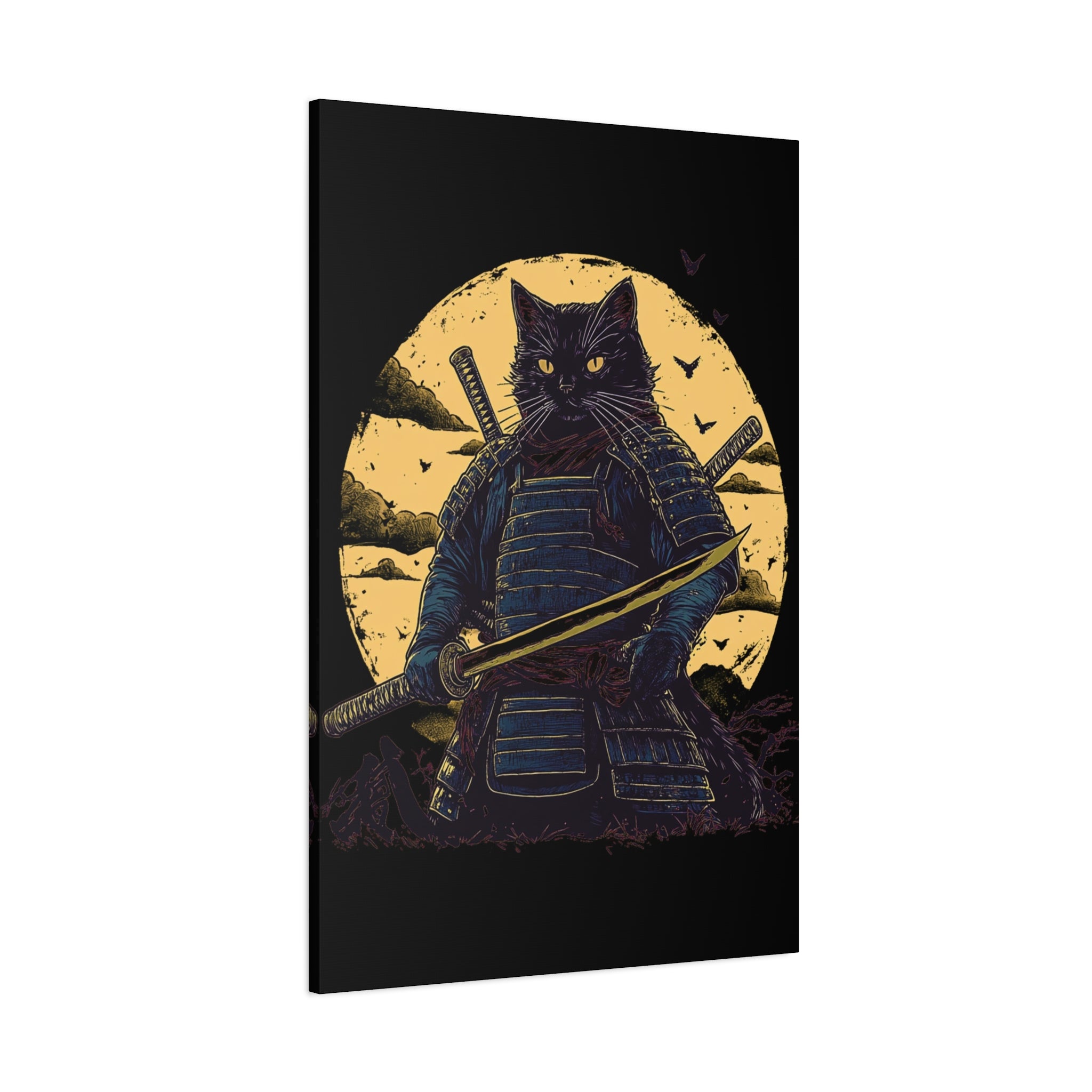 canvas-wall-art-samurai-cat-japanese-style-sunset-retro-wall-decor-stretched-matte-canvas-wall-hanging-home-decor-retro-wall-