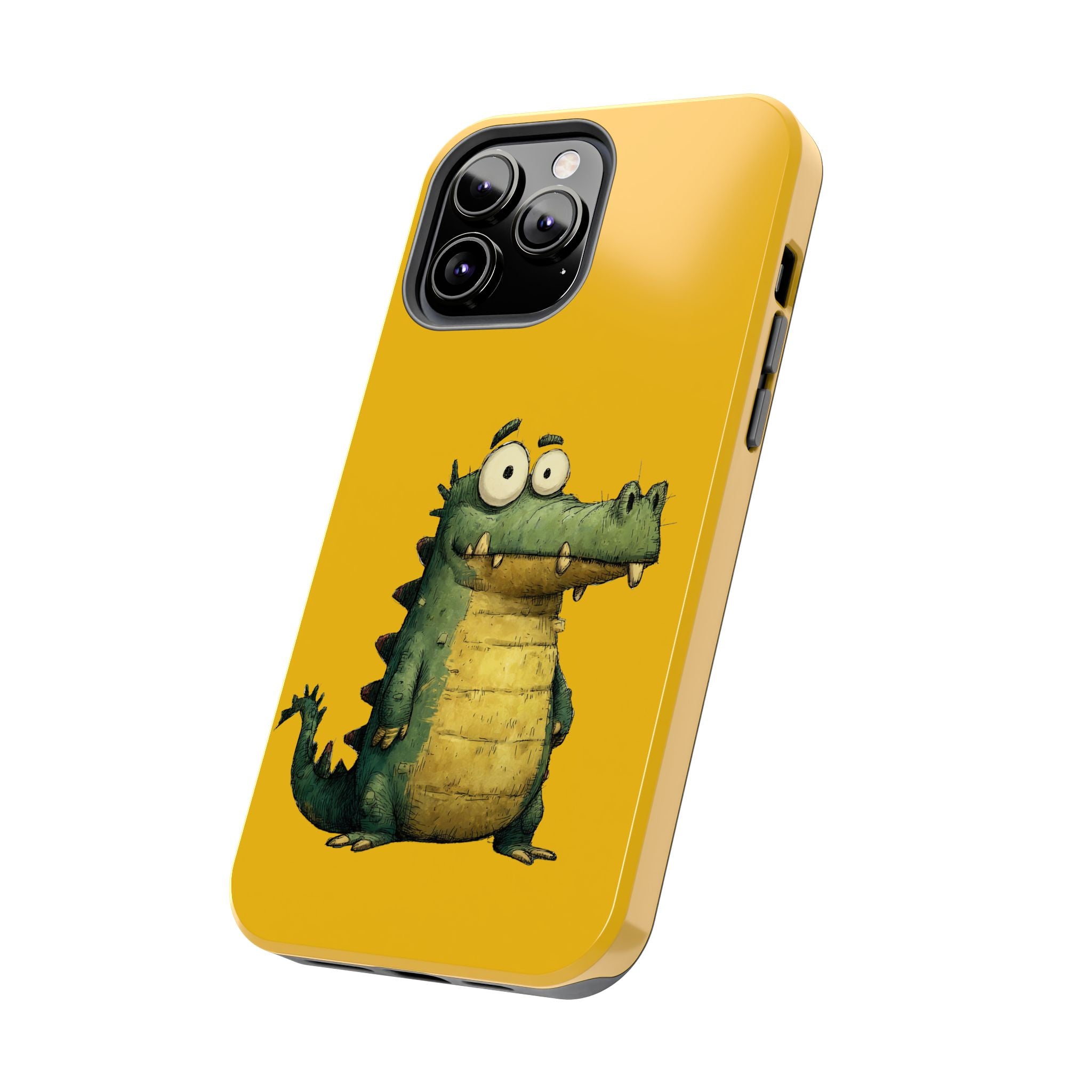 Quirky Funny Alligator iPhone Tough Case - Kawaii Animal Phone Cover - Crocodile Protective Phone Cover - Yellow iPhone Case