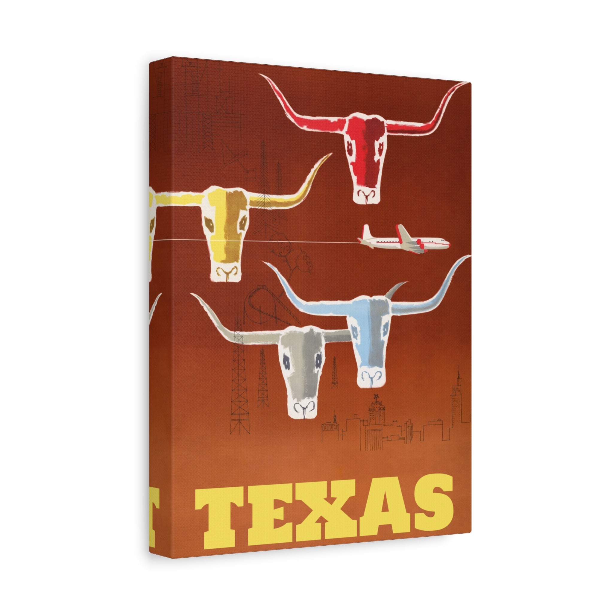 canvas-print-texas-travel-wall-art-texas-decor-longhorn-skull-matte-stretched-artwork-texas-gift-lone-star-state-souvenir