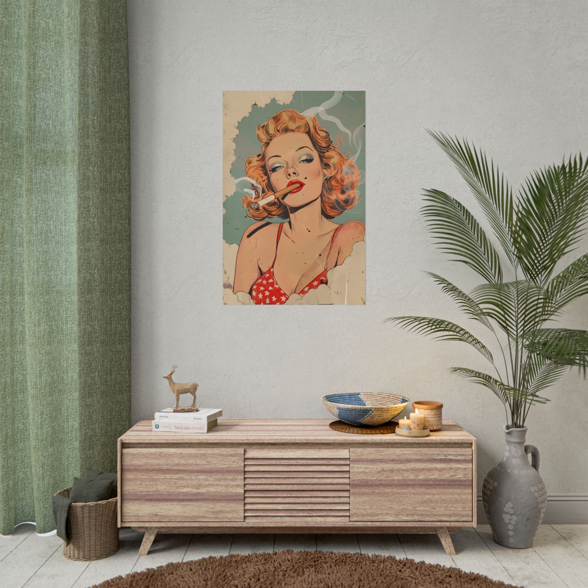 vintage-pin-up-girl-poster-print-girl-smoking-cigarette-wall-art-retro-pinup-poster-pin-up-illustration-home-decor-wall-hangi
