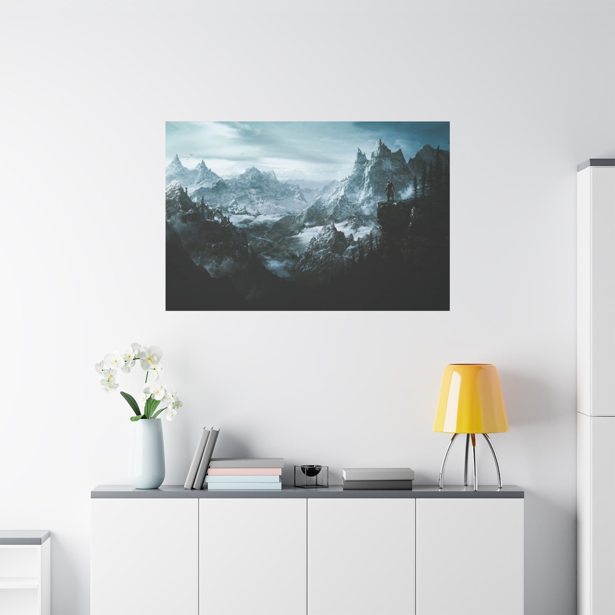 The Elder Scrolls Skyrim Canvas Wall Art - Dragon Game Canvas Print, Room Decor, Gaming Wall Art, Skyrim Landscape Gift