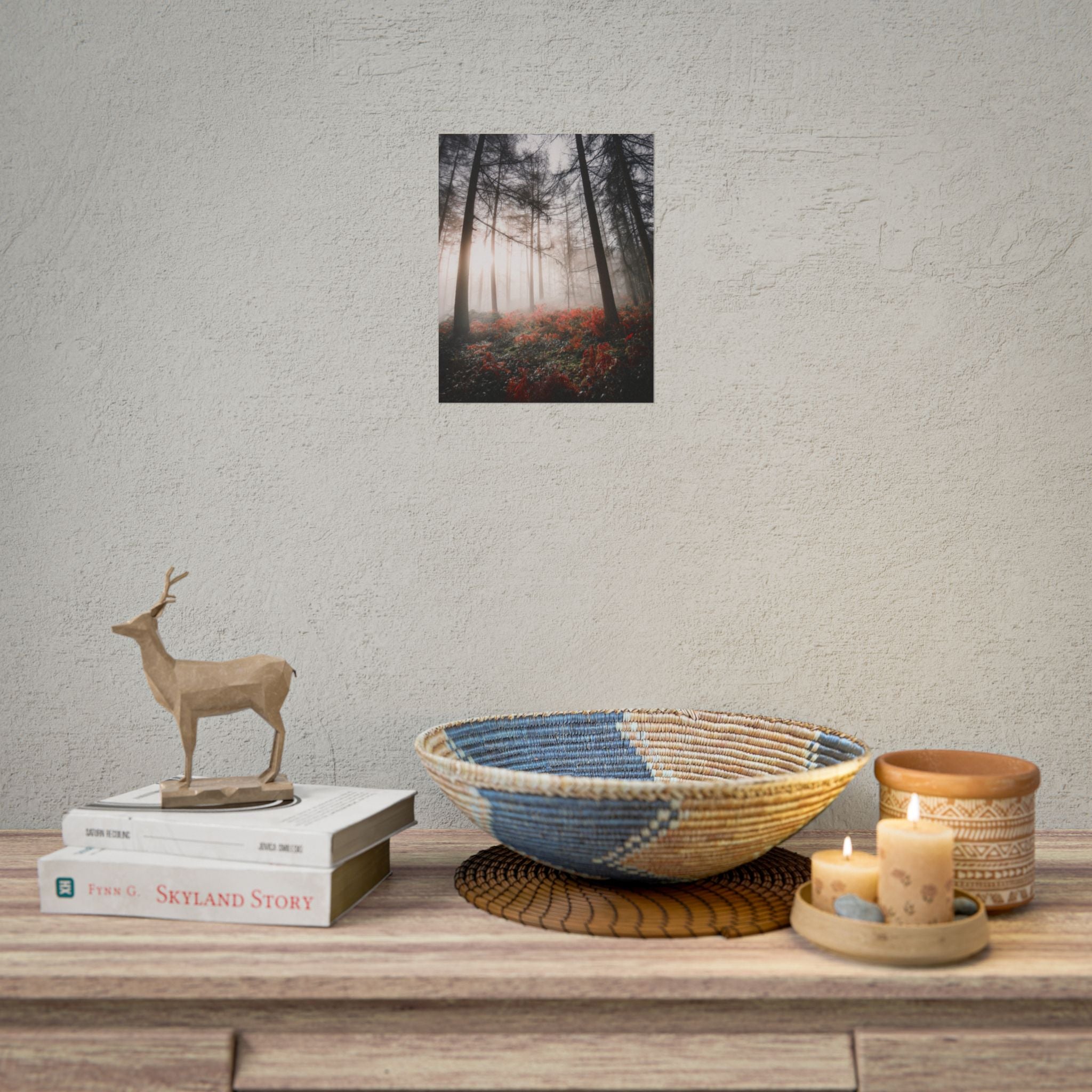 poster-print-misty-woods-art-living-room-wall-decor-sunlight-forest-landscape-aesthetic-nature-art-nature-artwork-poster-gift